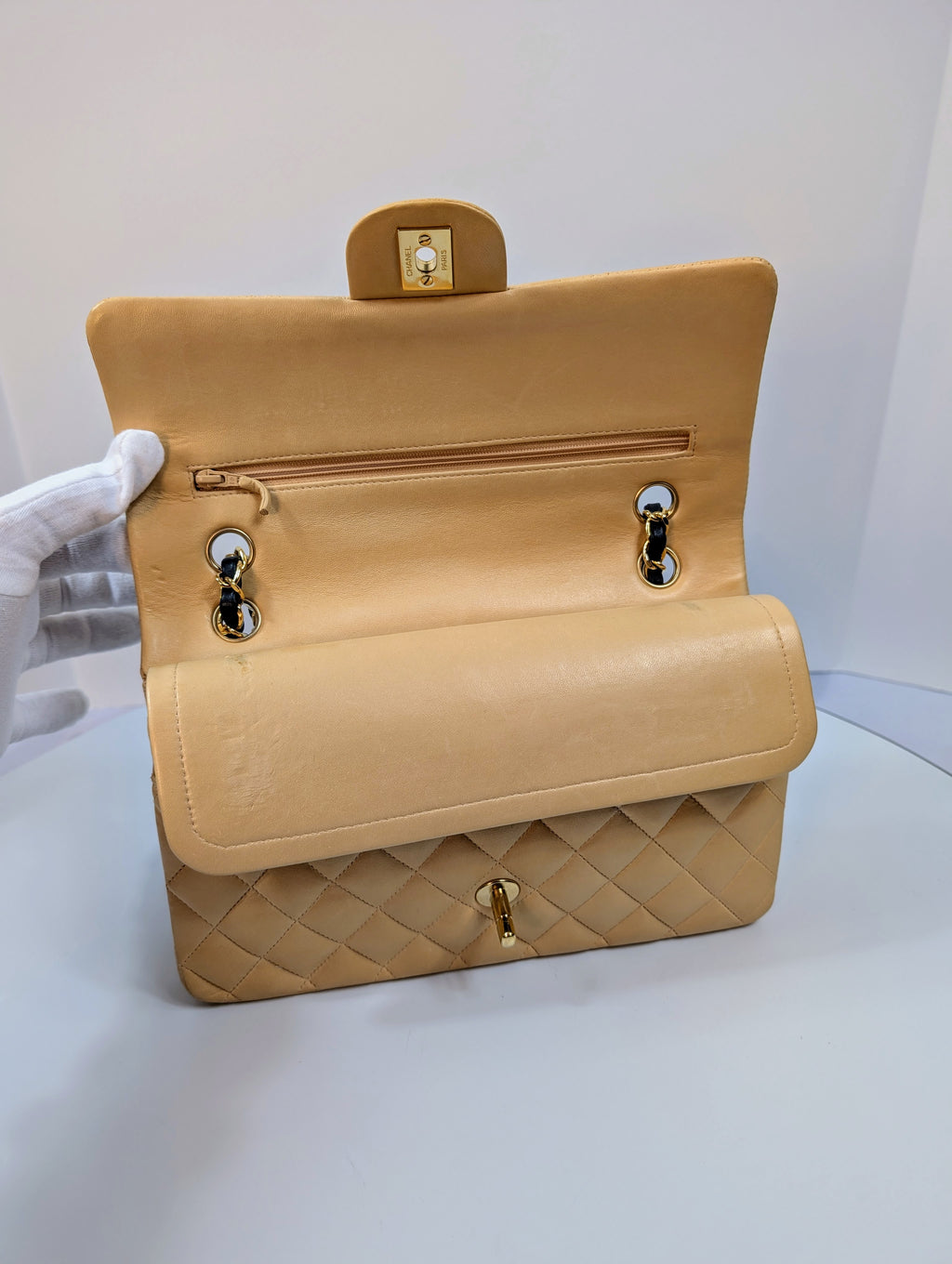 Chanel Rare Vintage Classic Double Flap Bag in Pale Yellow Lambskin with Black Hardware