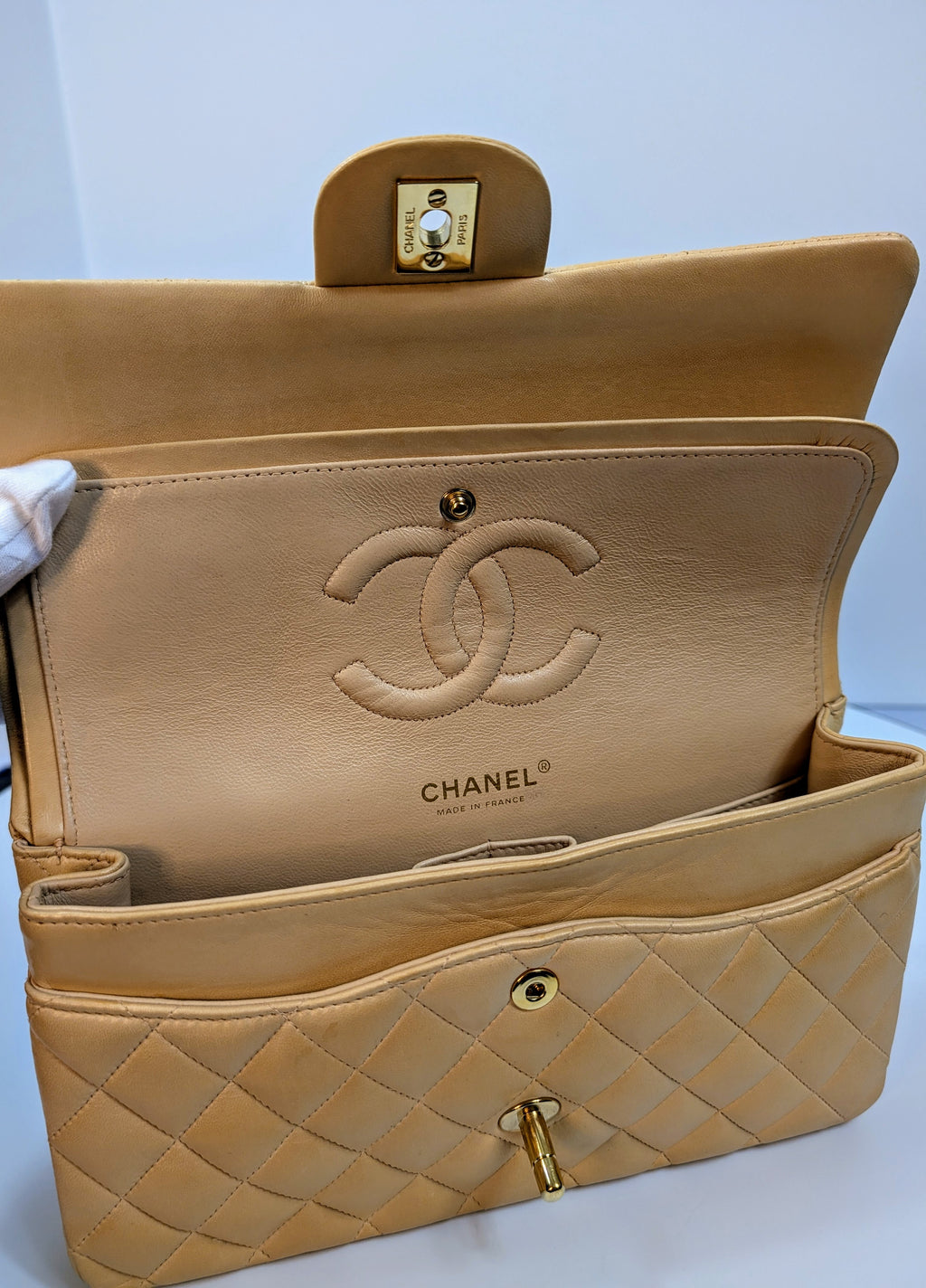 Chanel Rare Vintage Classic Double Flap Bag in Pale Yellow Lambskin with Black Hardware