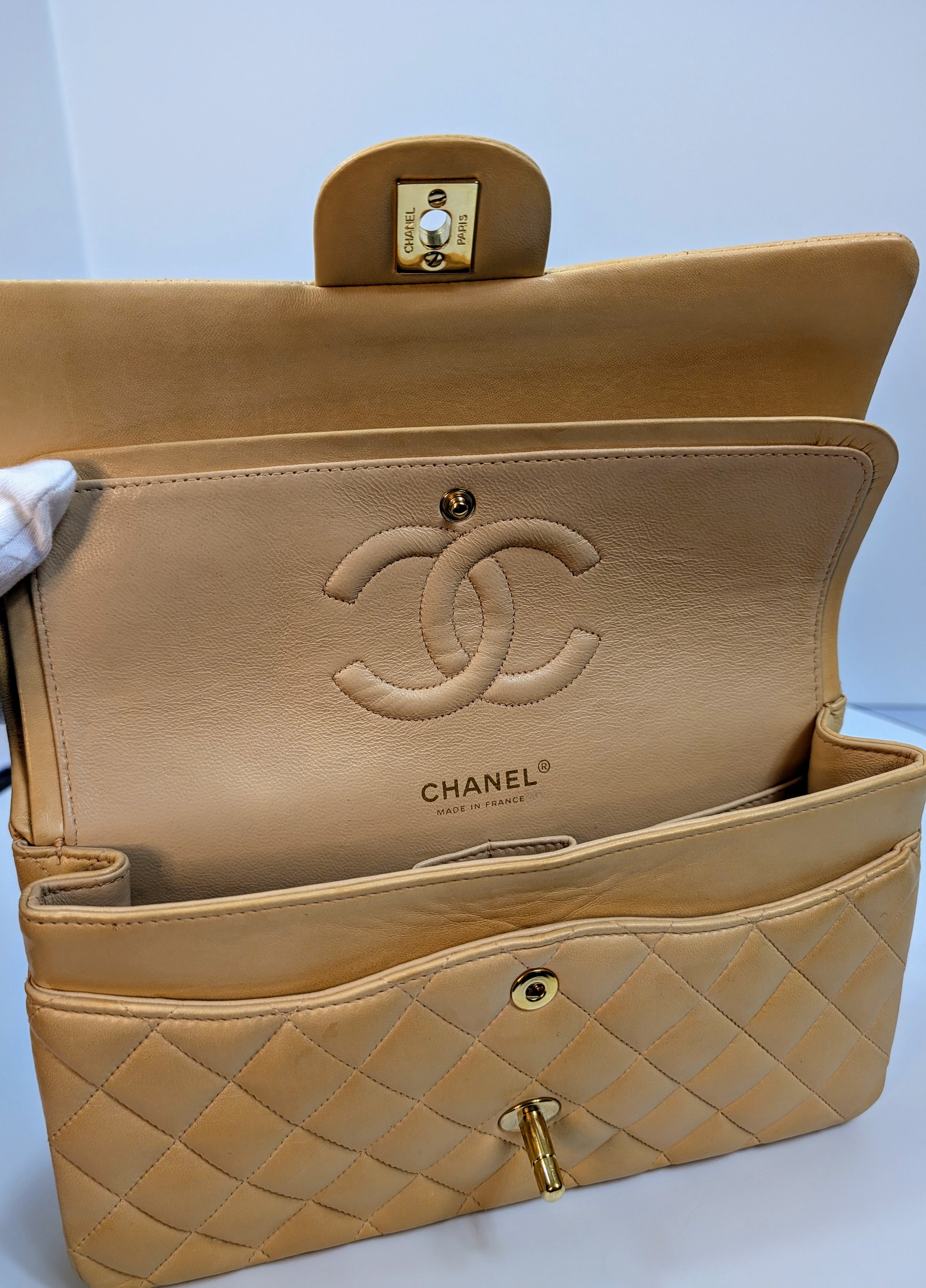 Chanel Rare Vintage Classic Double Flap Bag in Pale Yellow Lambskin with Black Hardware
