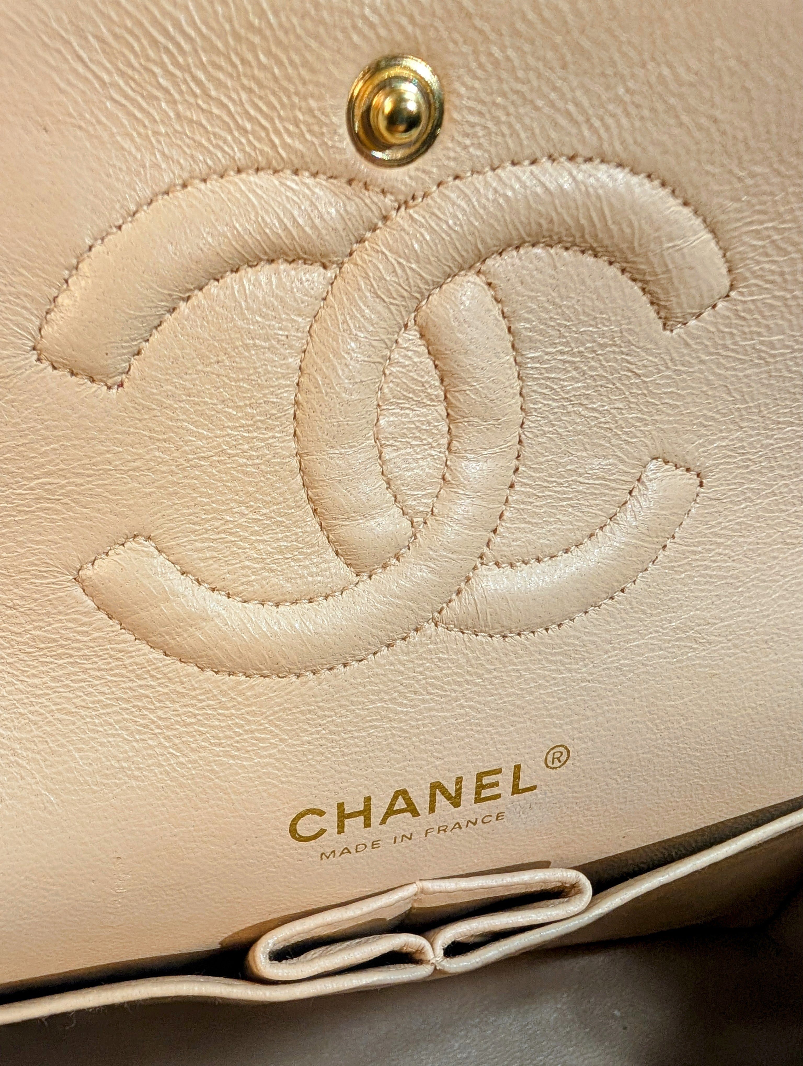 Chanel Rare Vintage Classic Double Flap Bag in Pale Yellow Lambskin with Black Hardware