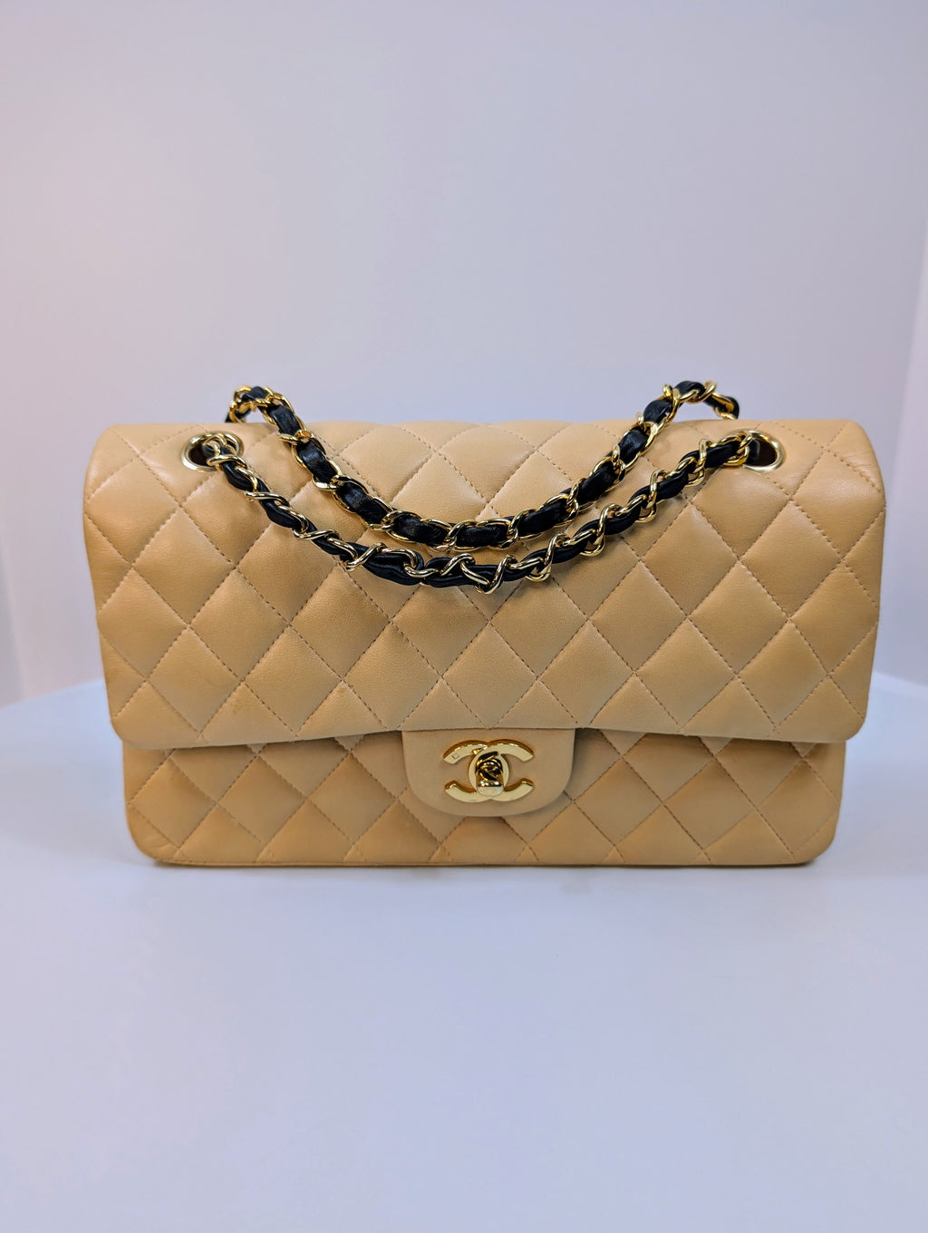 Chanel Rare Vintage Classic Double Flap Bag in Pale Yellow Lambskin with Black Hardware