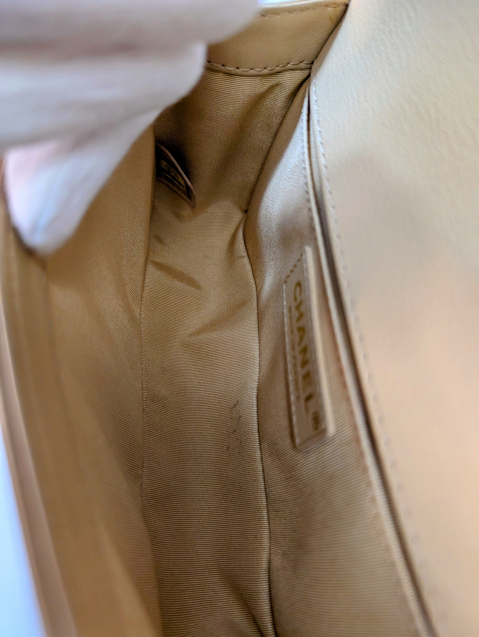 Chanel Beige Small Boy Top Handle Bag with Gold Hardware