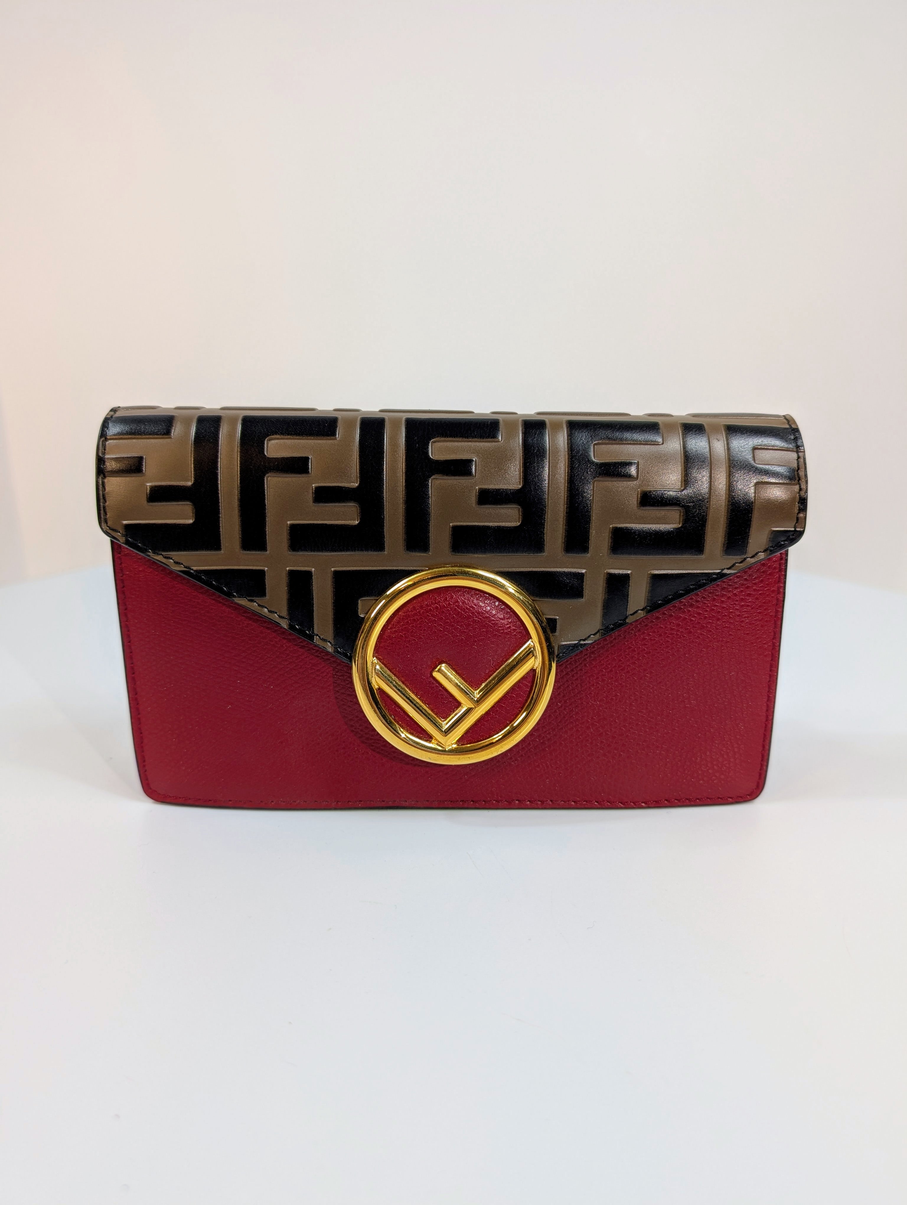 Fendi Red Continental Wallet on Chain (WOC) with Removable Card Holder