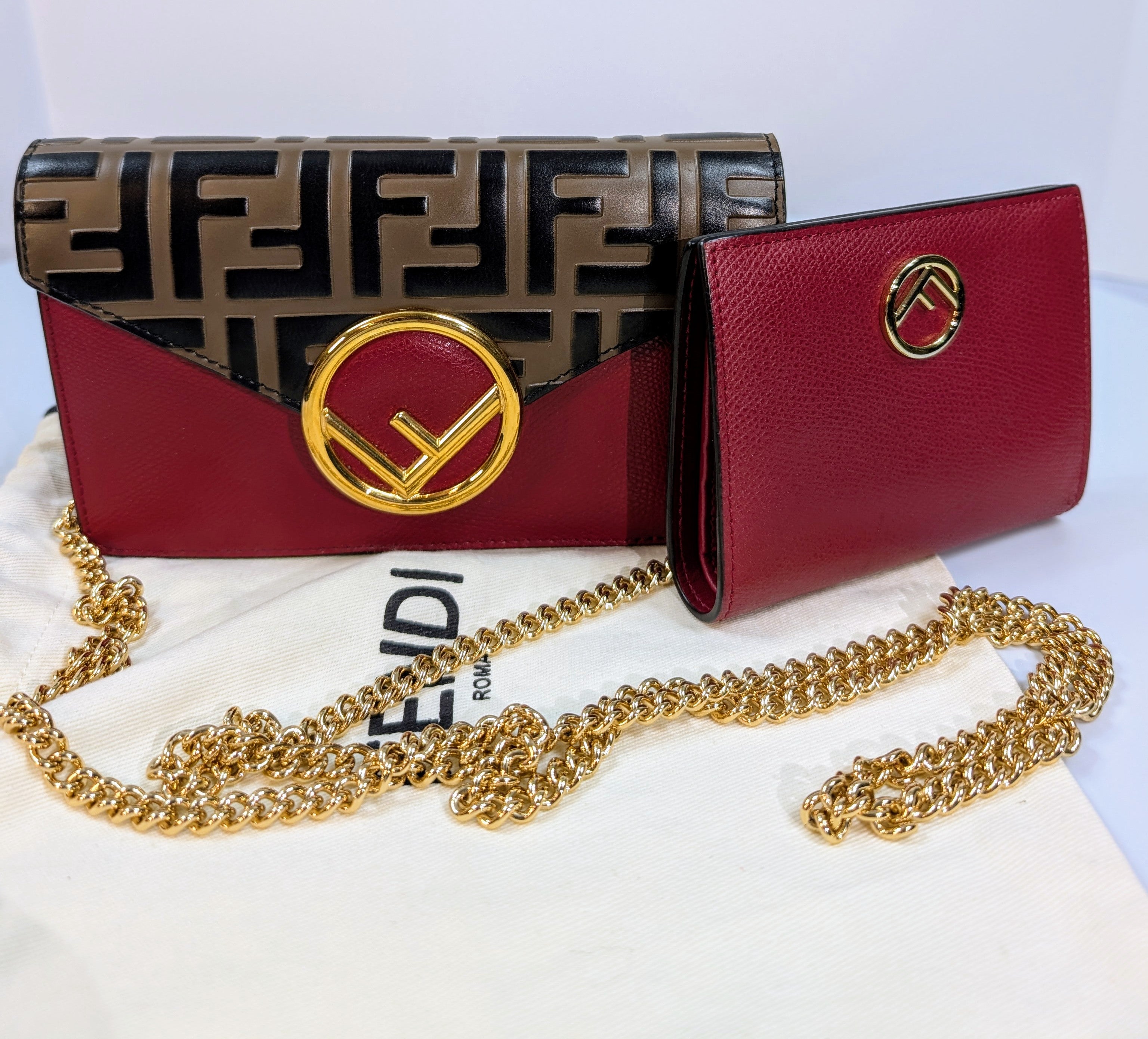 Fendi Red Continental Wallet on Chain (WOC) with Removable Card Holder