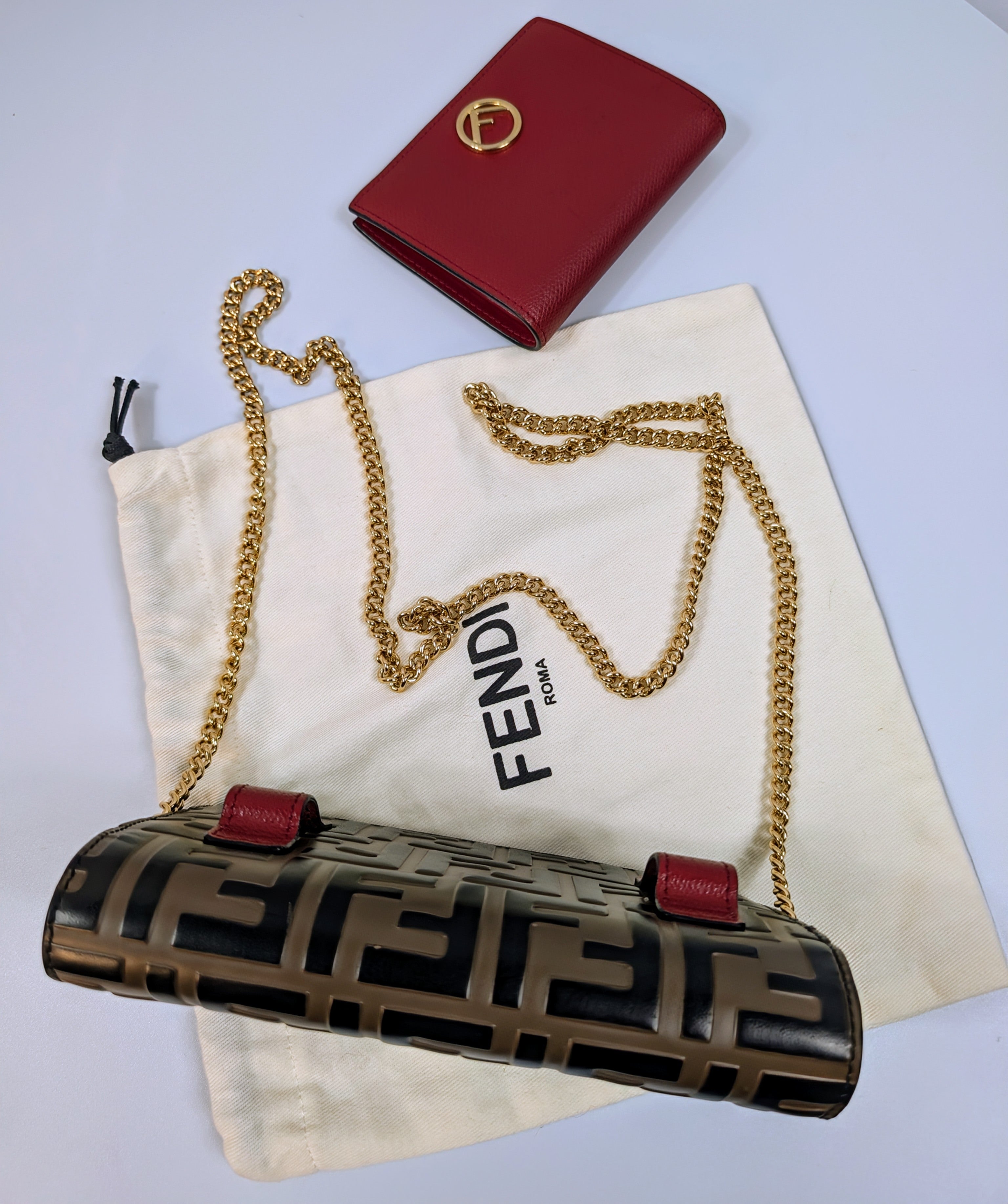 Fendi Red Continental Wallet on Chain (WOC) with Removable Card Holder