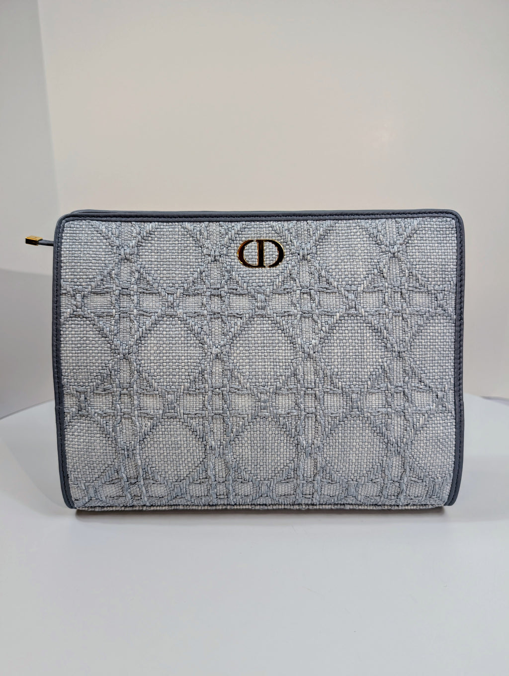 Christian Dior Raffia Cannage Caro Zipped Wristlet
