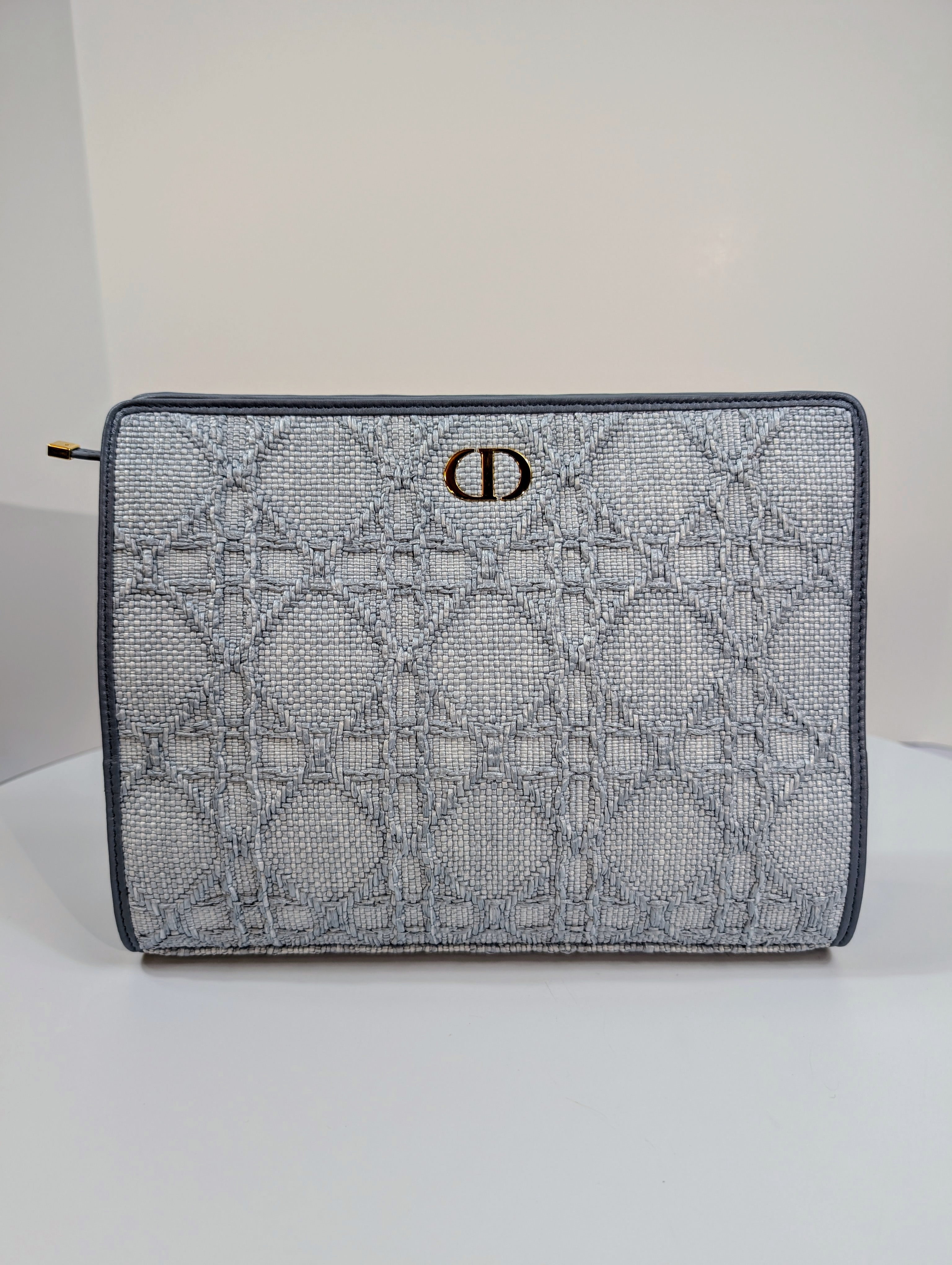 Christian Dior Raffia Cannage Caro Zipped Wristlet