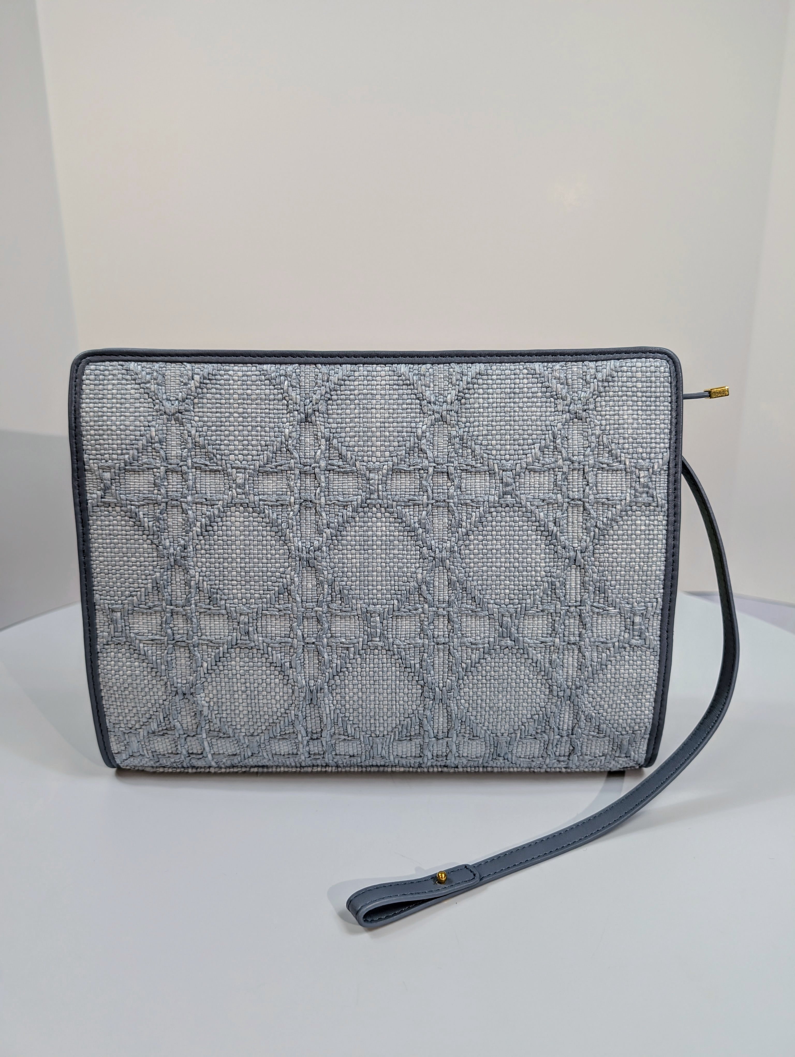 Christian Dior Raffia Cannage Caro Zipped Wristlet