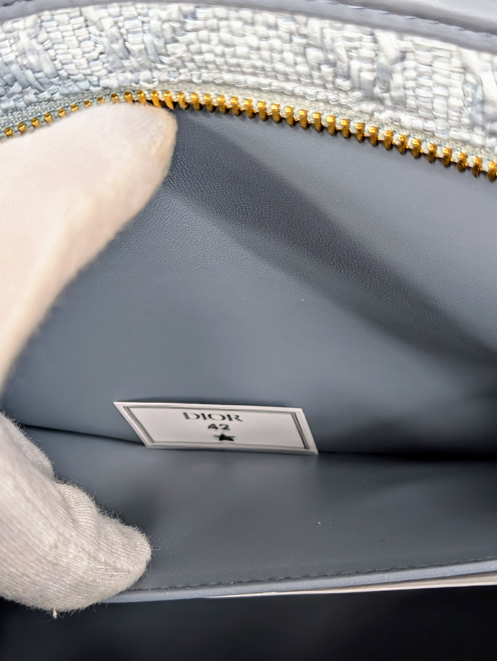 Christian Dior Raffia Cannage Caro Zipped Wristlet