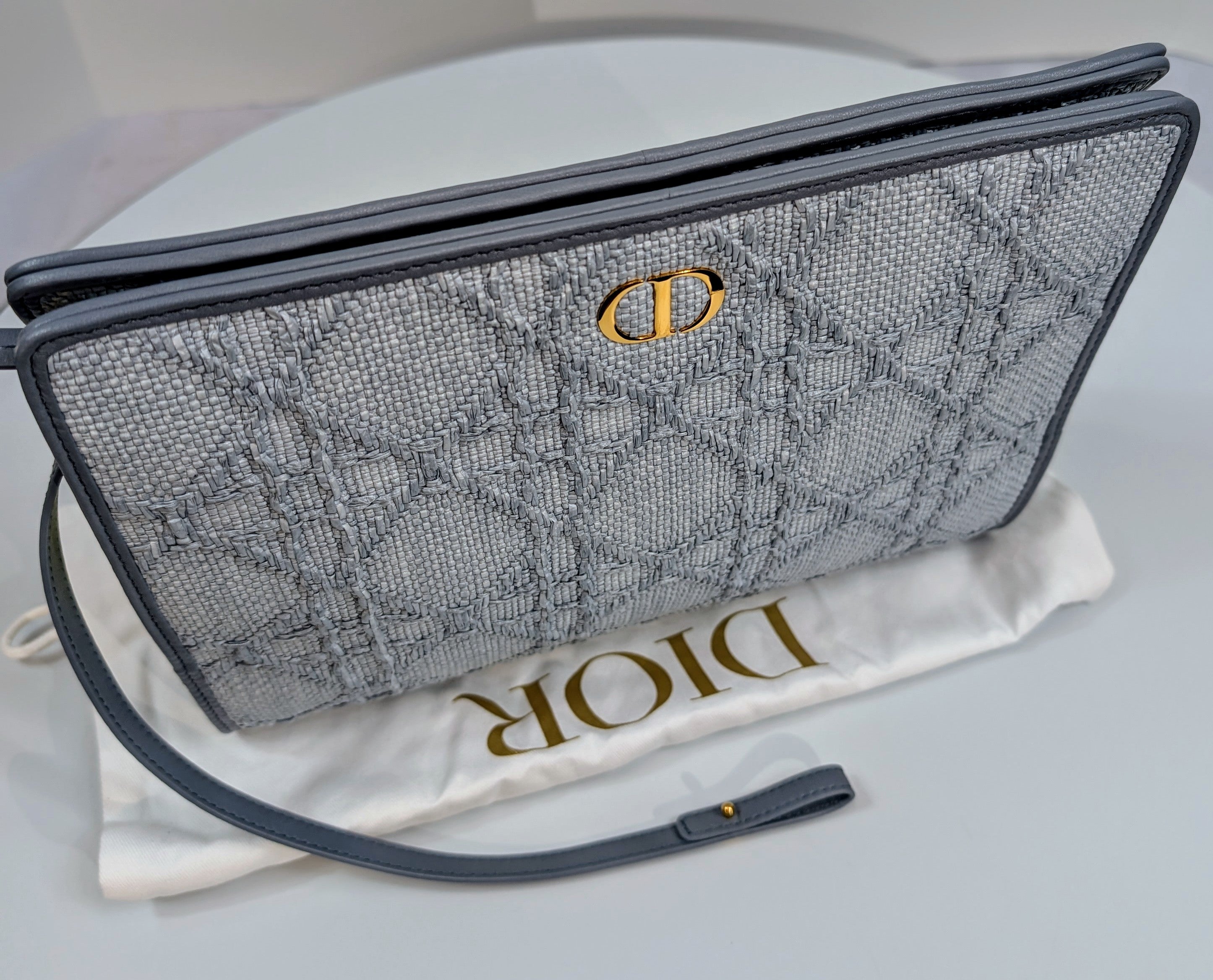 Christian Dior Raffia Cannage Caro Zipped Wristlet