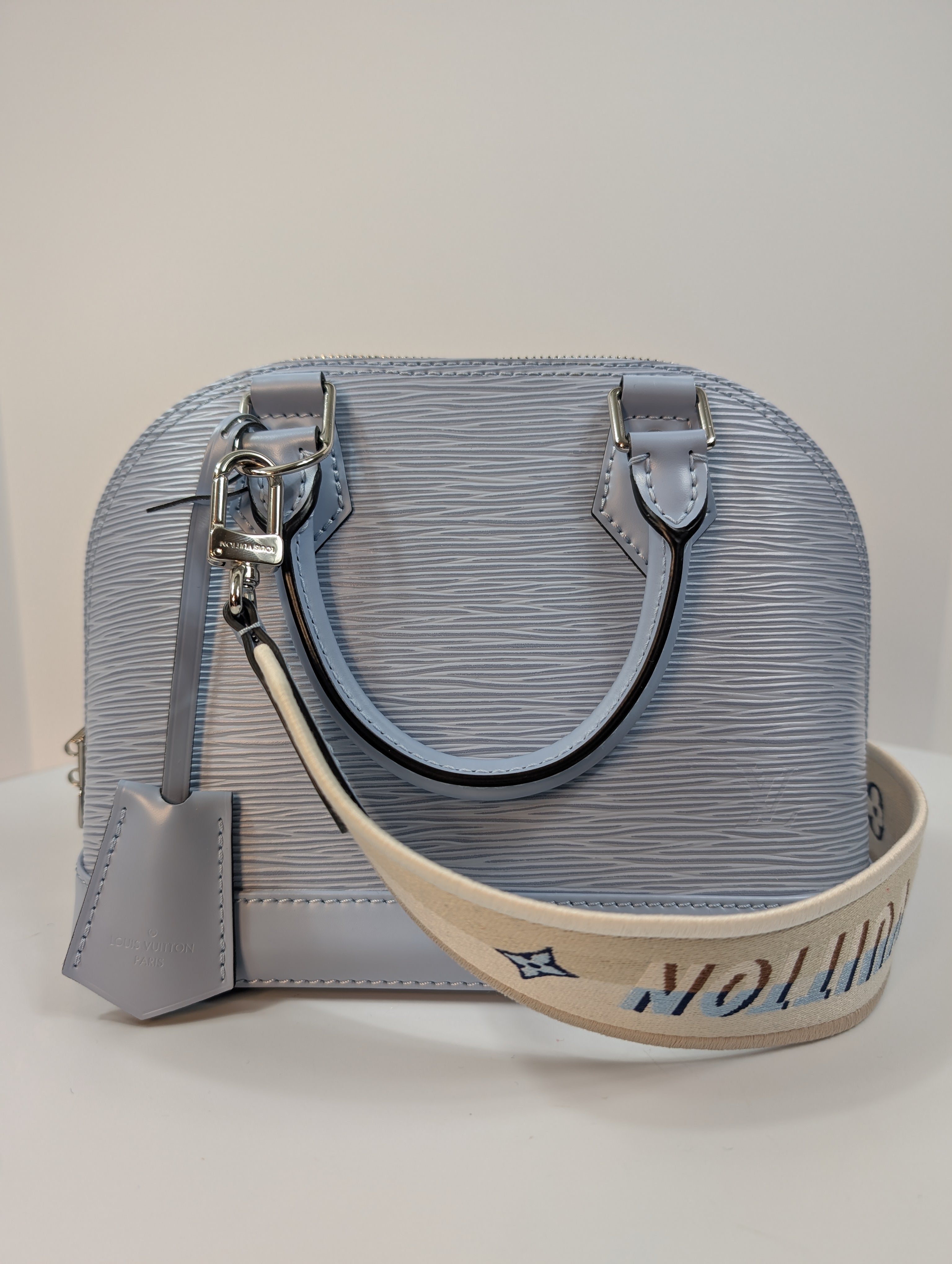 Louis Vuitton Alma BB Handbag in Blue Epi Leather with LV Strap