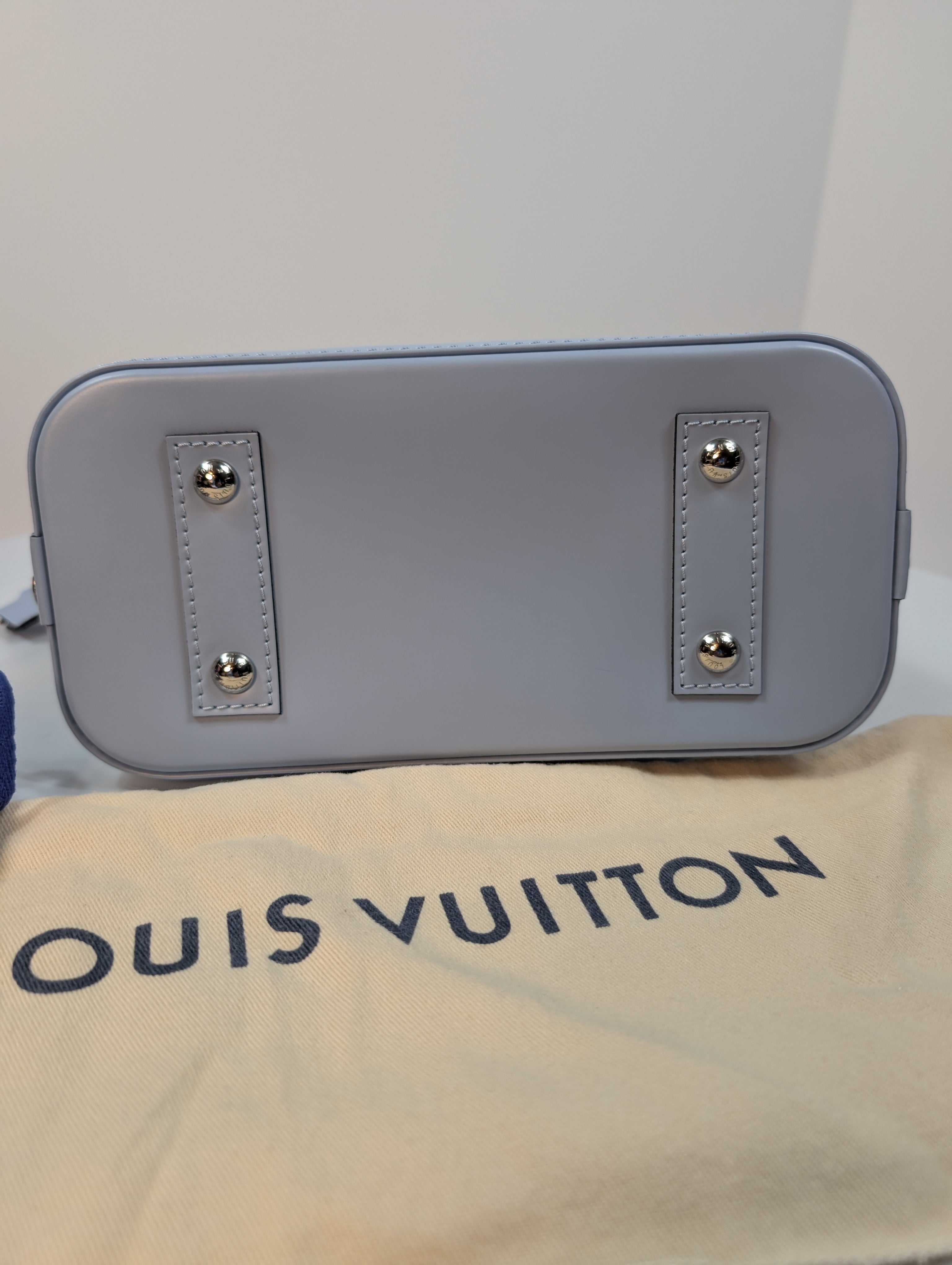 Louis Vuitton Alma BB Handbag in Blue Epi Leather with LV Strap