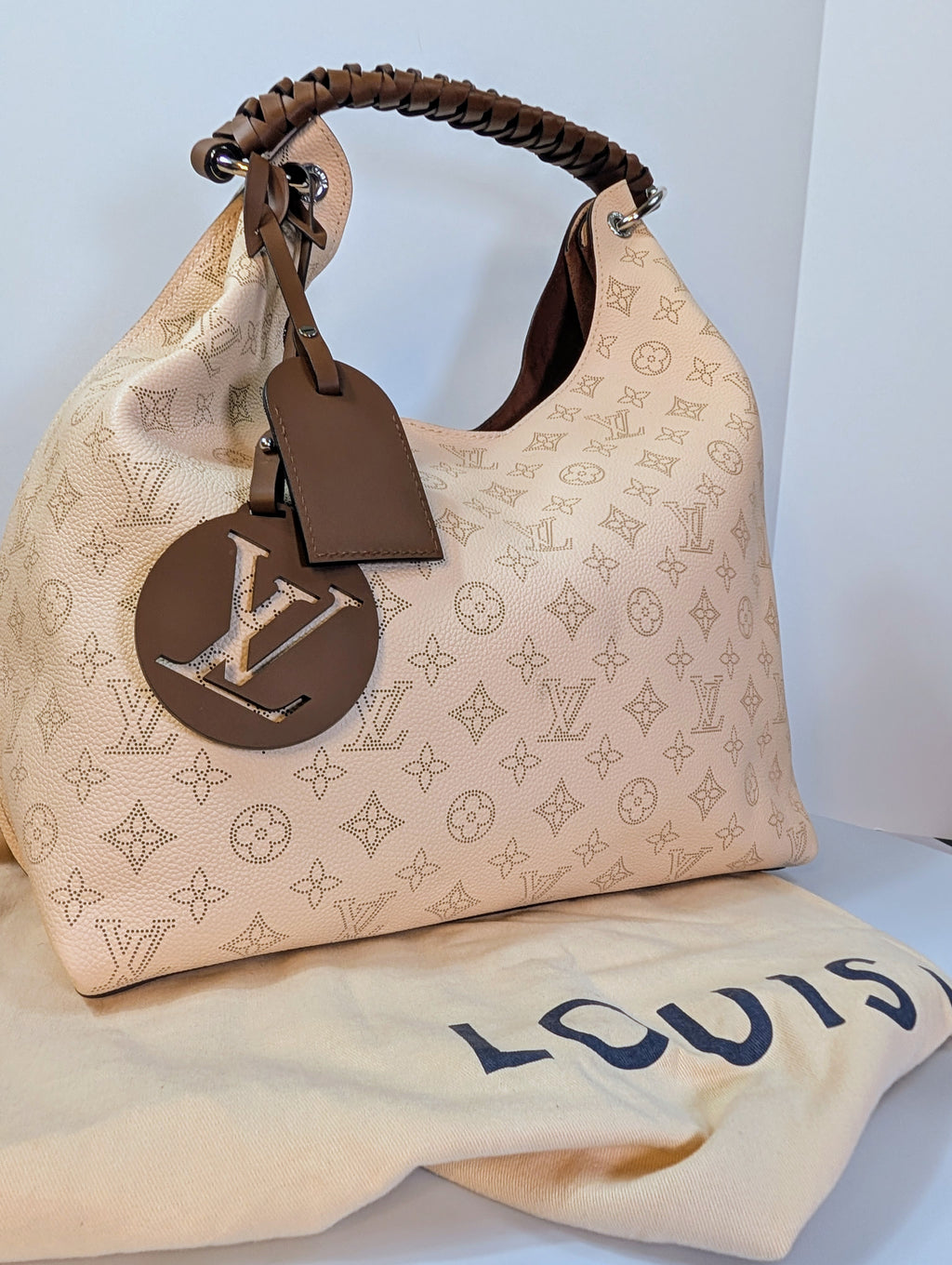 Louis Vuitton Cream Perforated Leather Mahina Babylon GM Hobo Bag