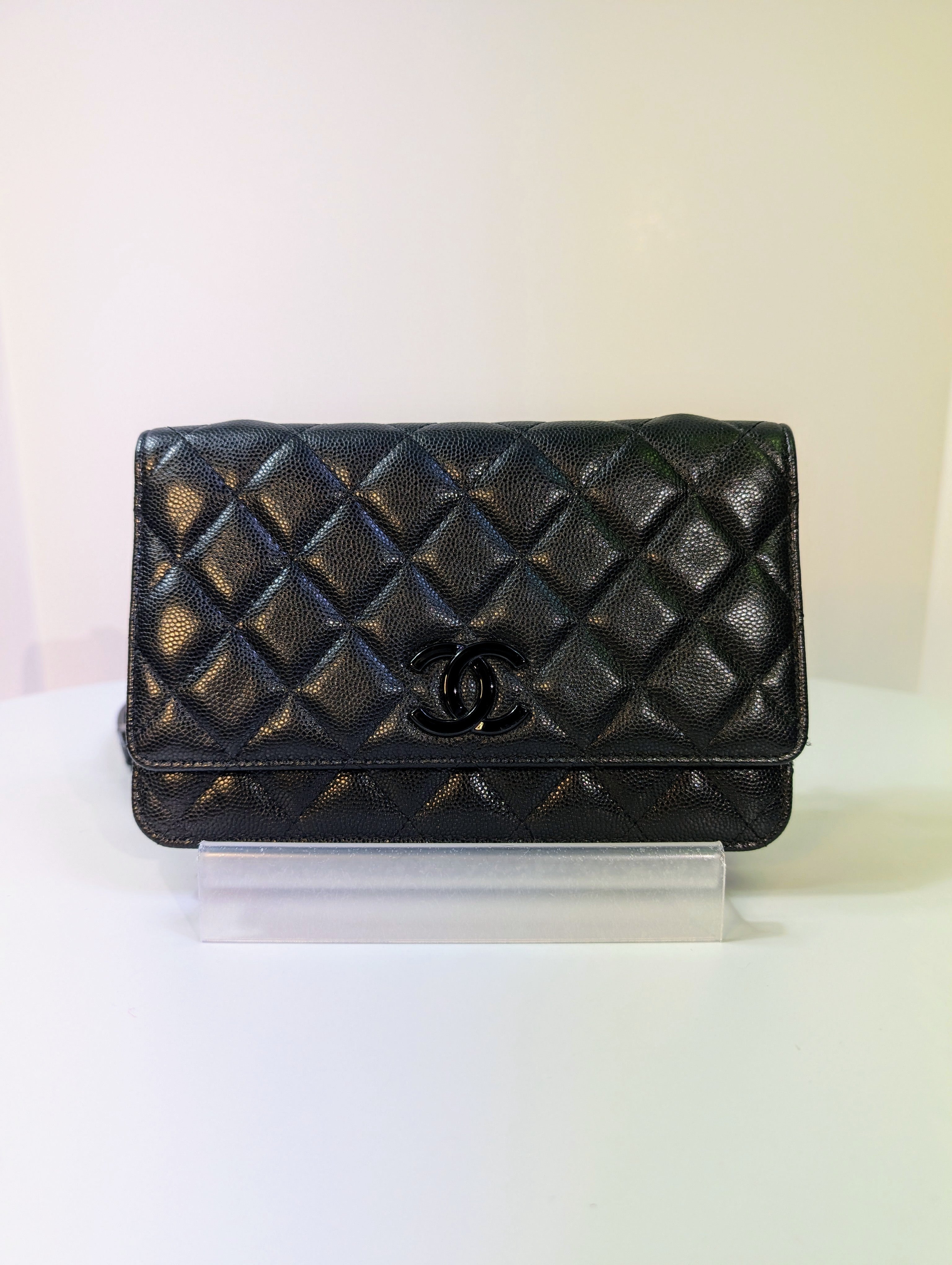 Chanel So Black "My Everything" Quilted Caviar Leather Wallet on Chain (WOC)