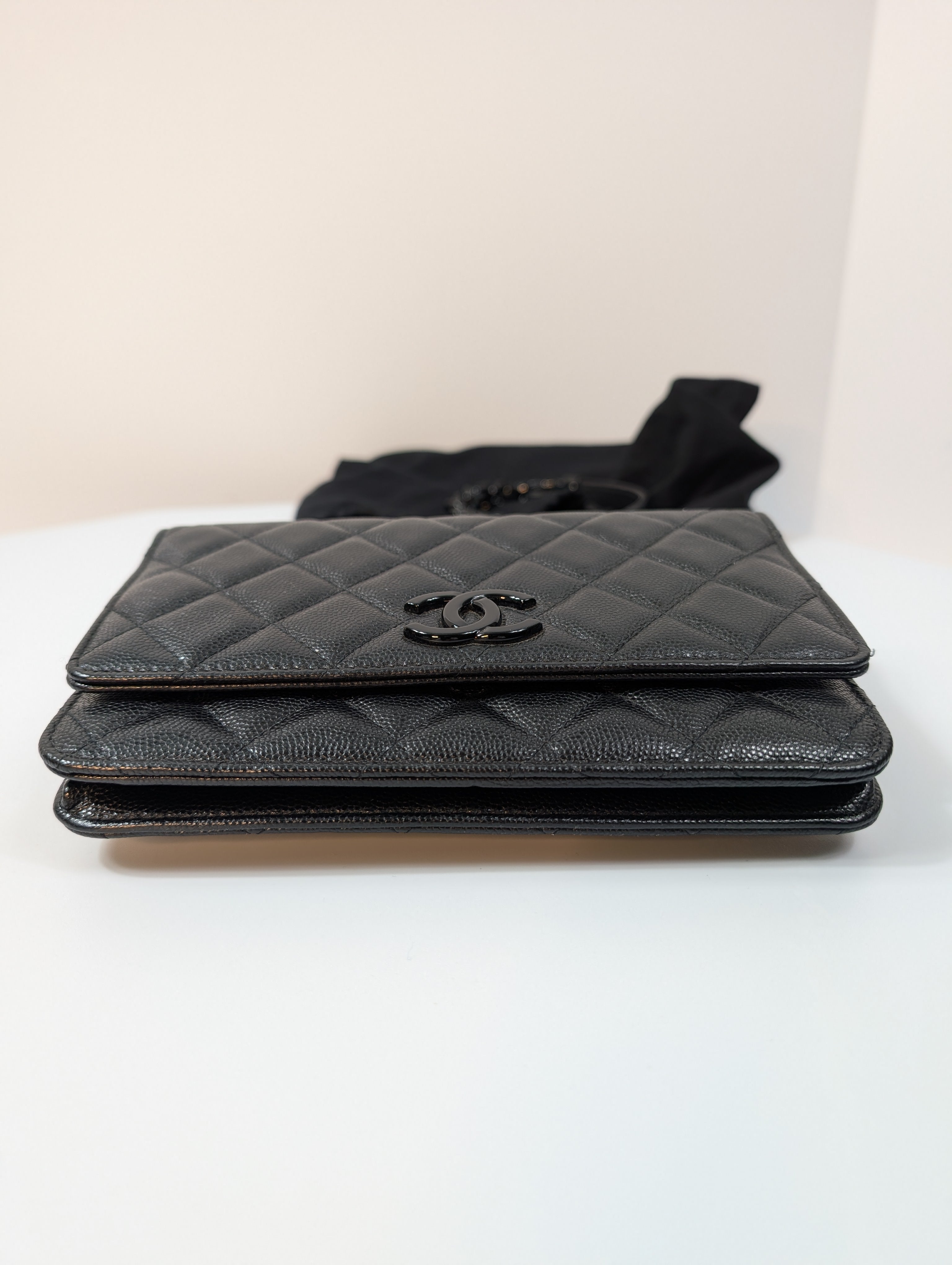 Chanel So Black "My Everything" Quilted Caviar Leather Wallet on Chain (WOC)