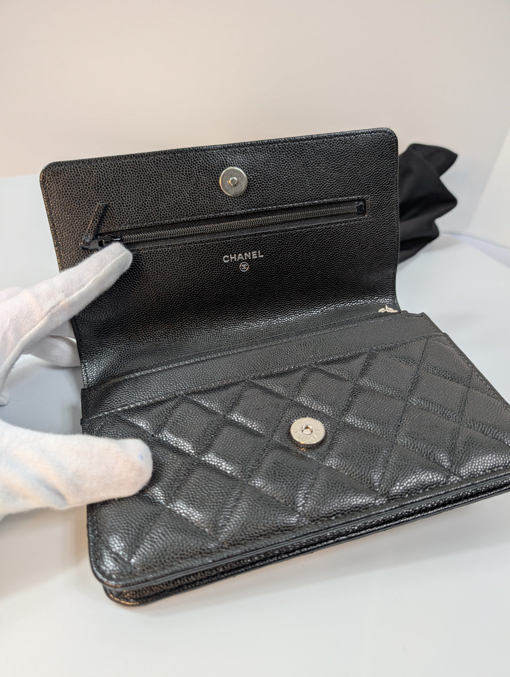 Chanel So Black "My Everything" Quilted Caviar Leather Wallet on Chain (WOC)