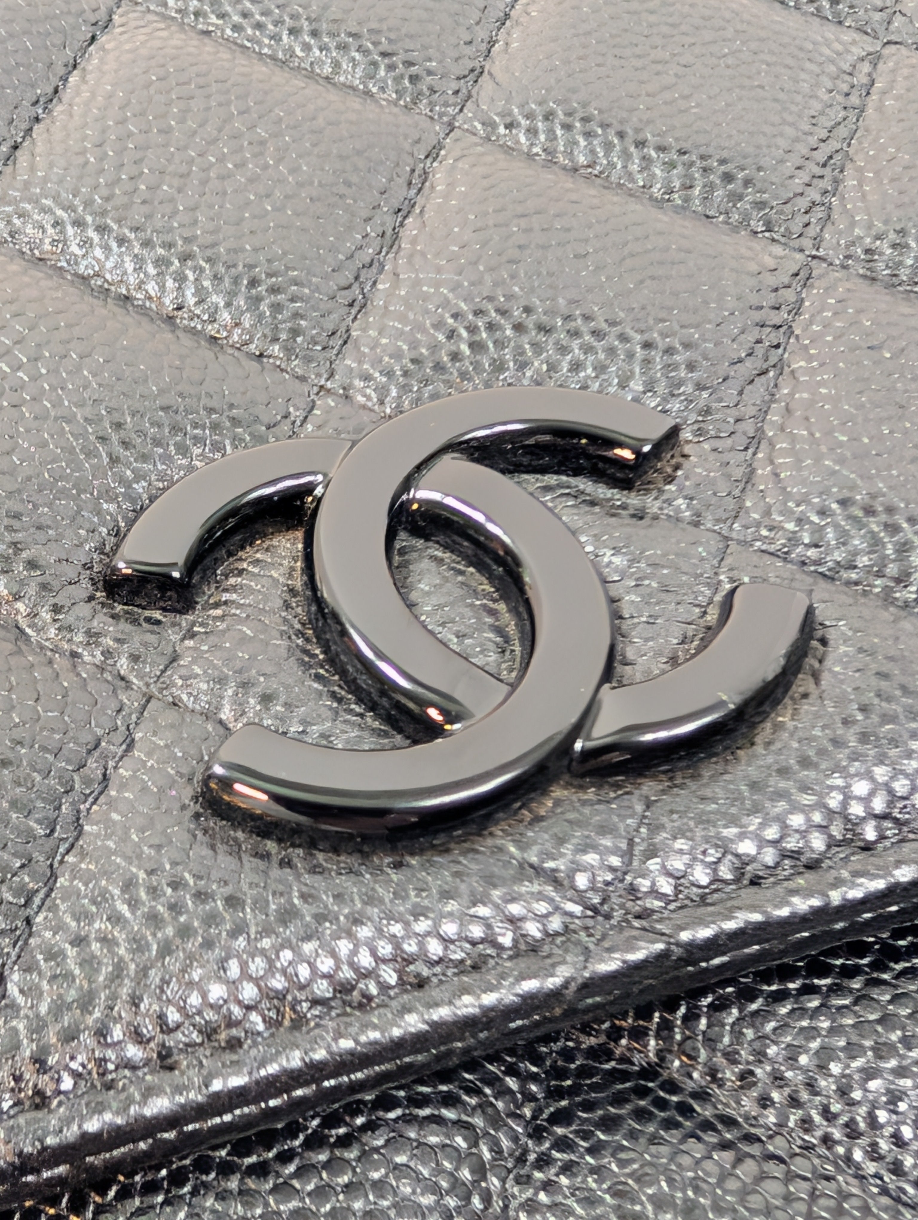 Chanel So Black "My Everything" Quilted Caviar Leather Wallet on Chain (WOC)