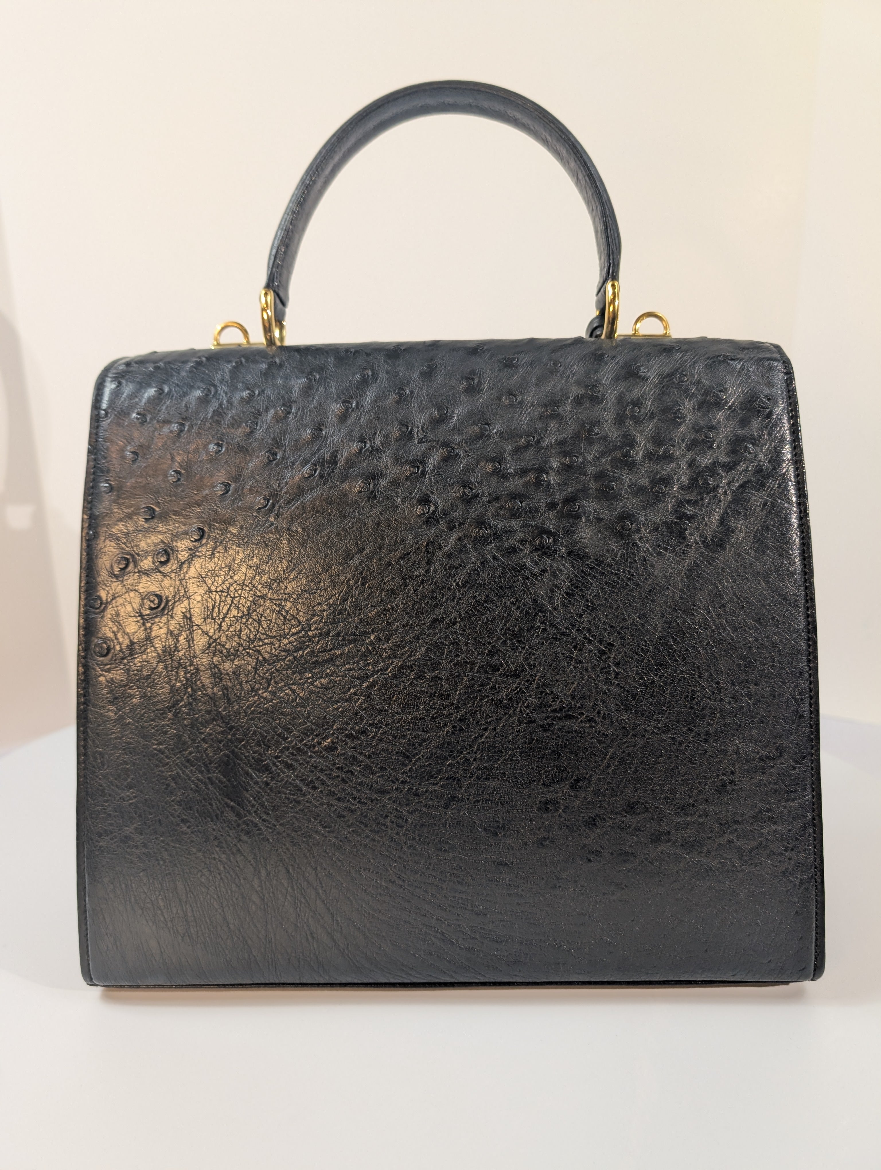 Gucci Rare Black Exotic Ostrich Leather Lady Lock Bag (Full Set)