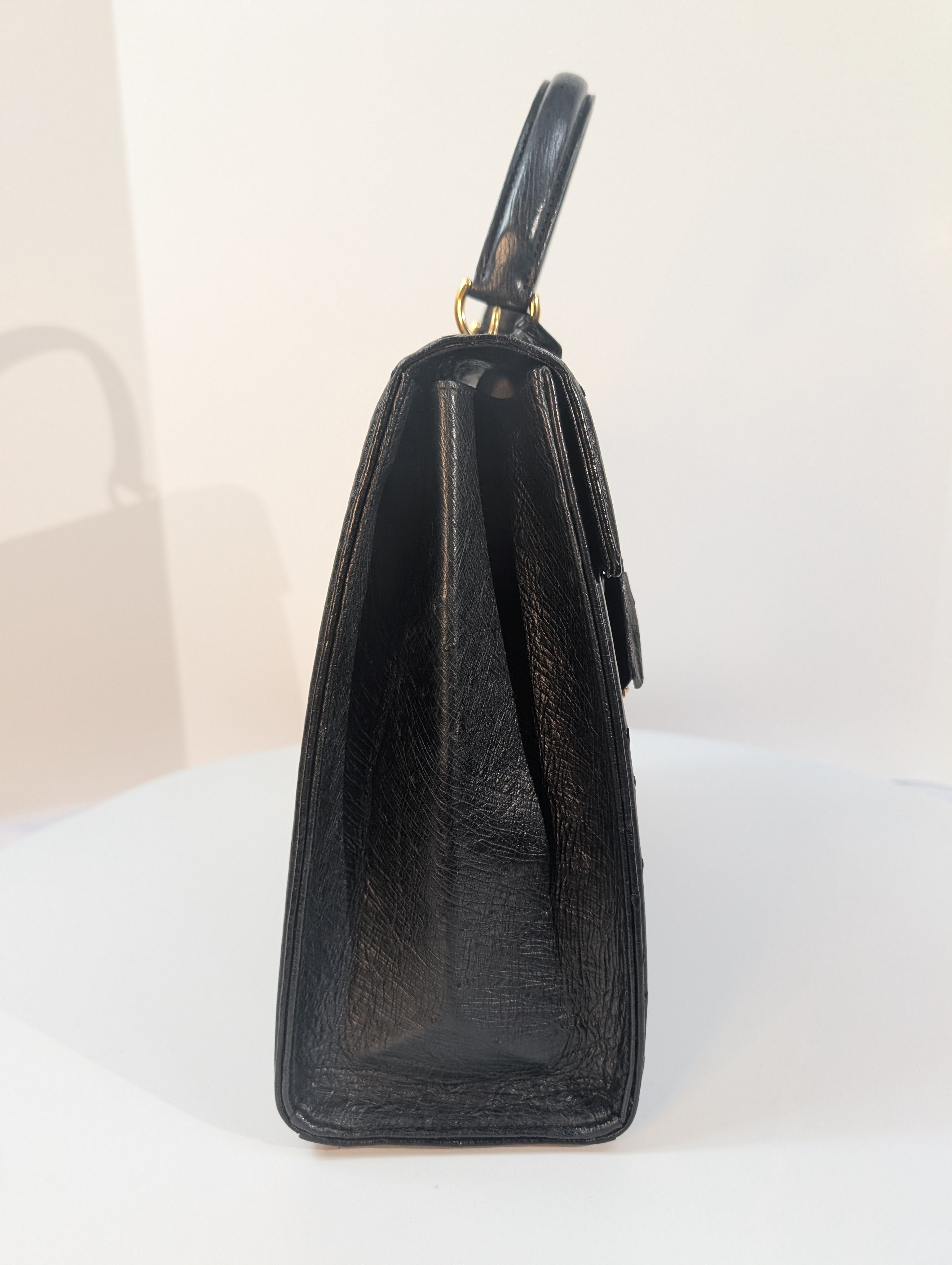 Gucci Rare Black Exotic Ostrich Leather Lady Lock Bag (Full Set)