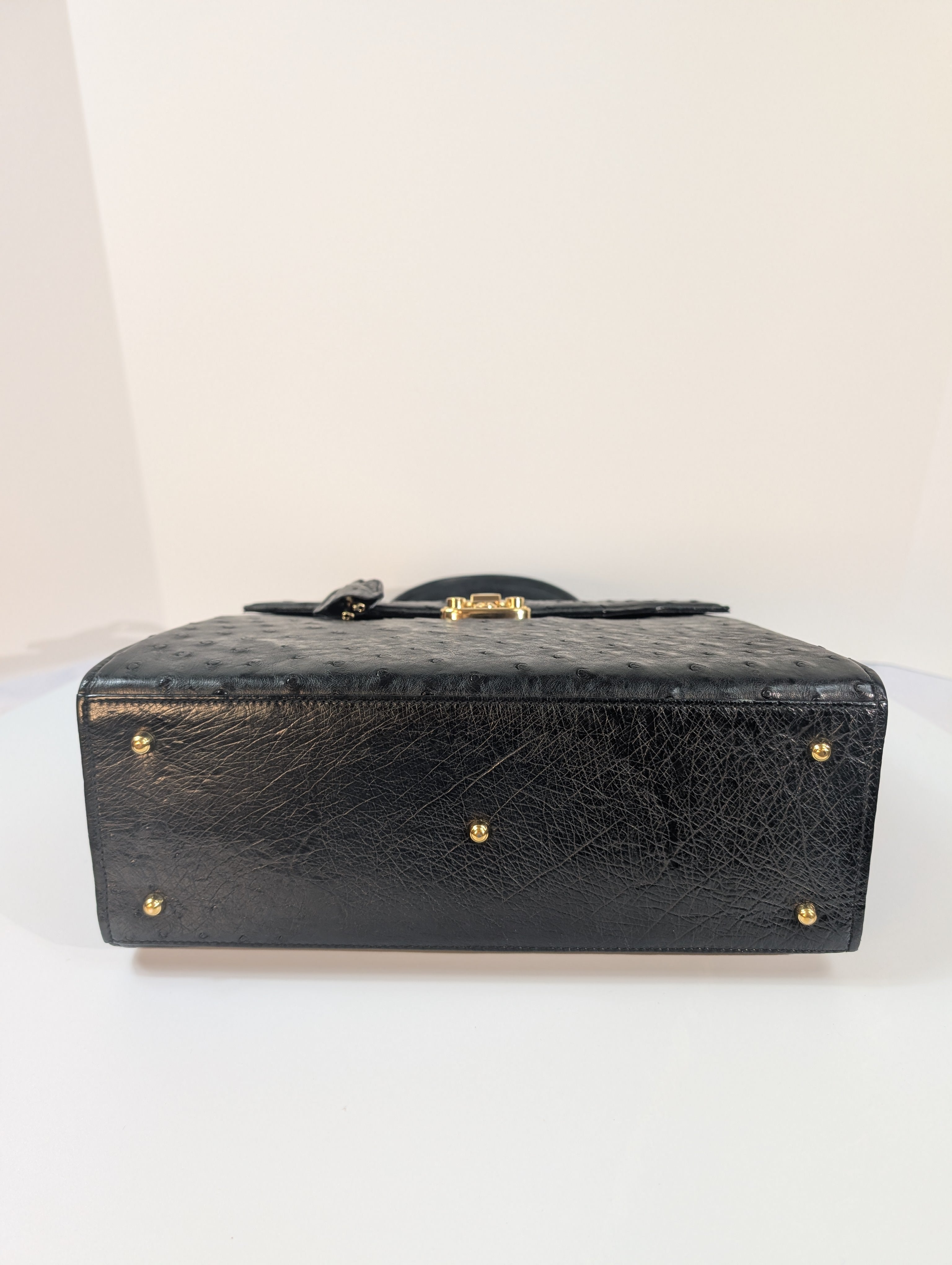 Gucci Rare Black Exotic Ostrich Leather Lady Lock Bag (Full Set)