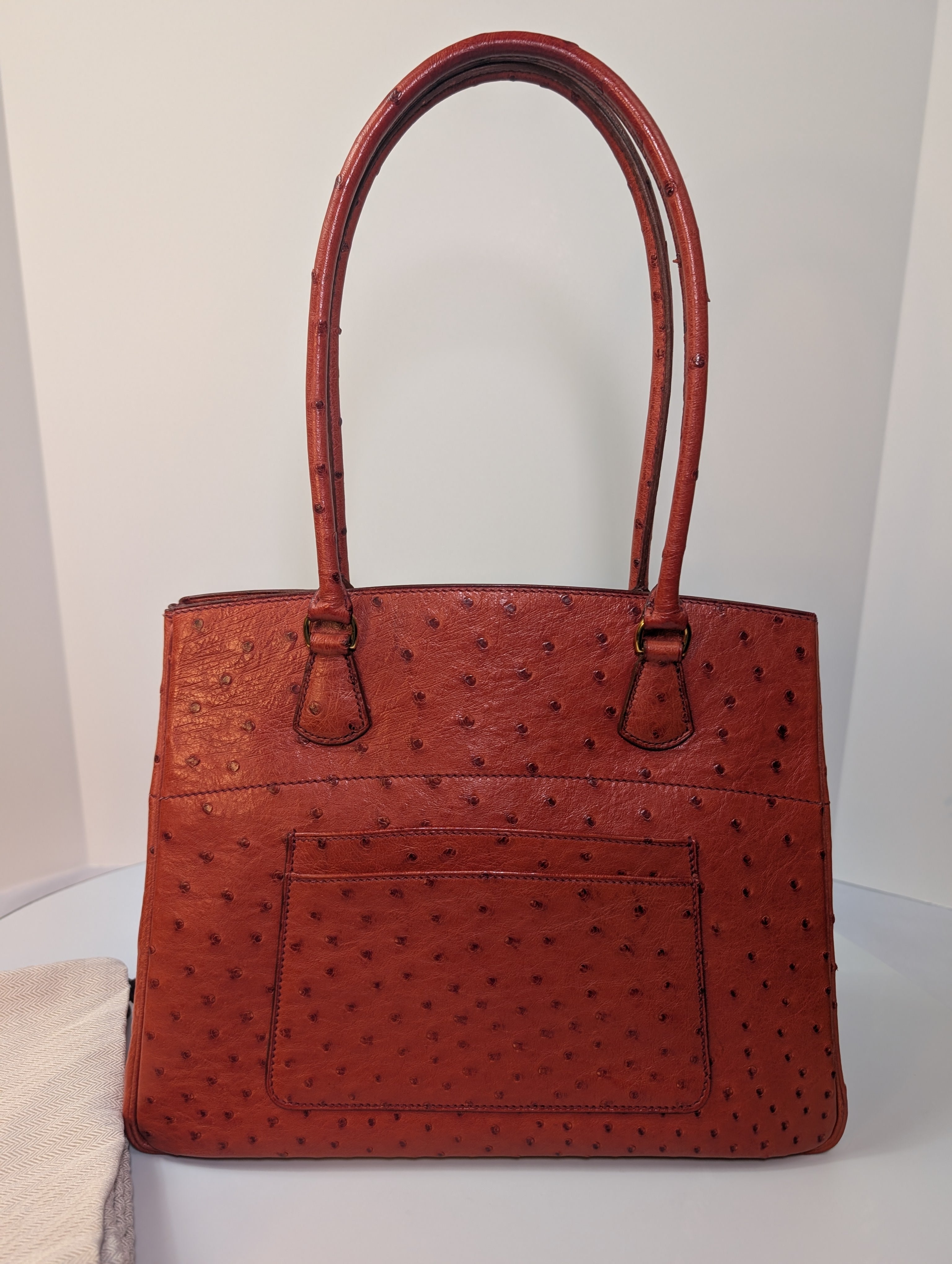 Hermes Vintage Orange Terracotta Ostrich Leather Tote Bag