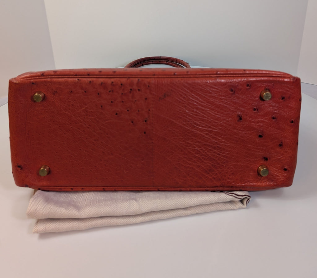 Hermes Vintage Orange Terracotta Ostrich Leather Tote Bag