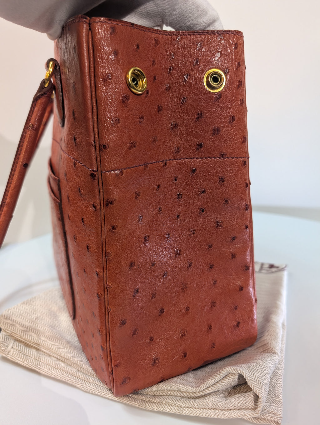Hermes Vintage Orange Terracotta Ostrich Leather Tote Bag