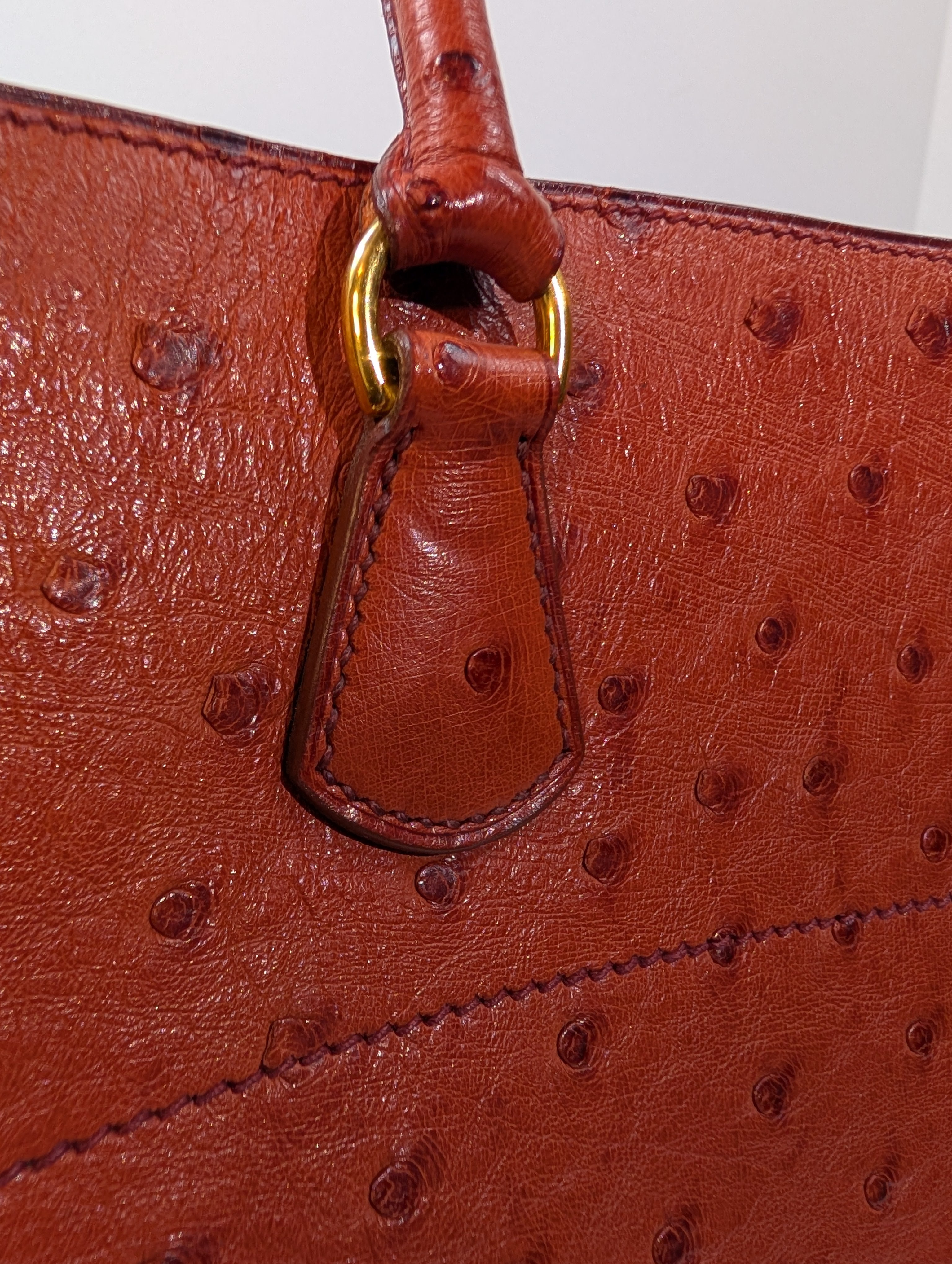 Hermes Vintage Orange Terracotta Ostrich Leather Tote Bag