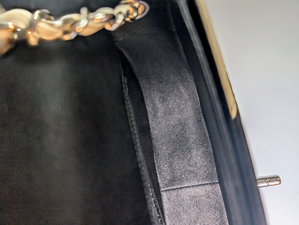 Chanel White and Black Patchwork Round Bottom Tophandle Flap Bag