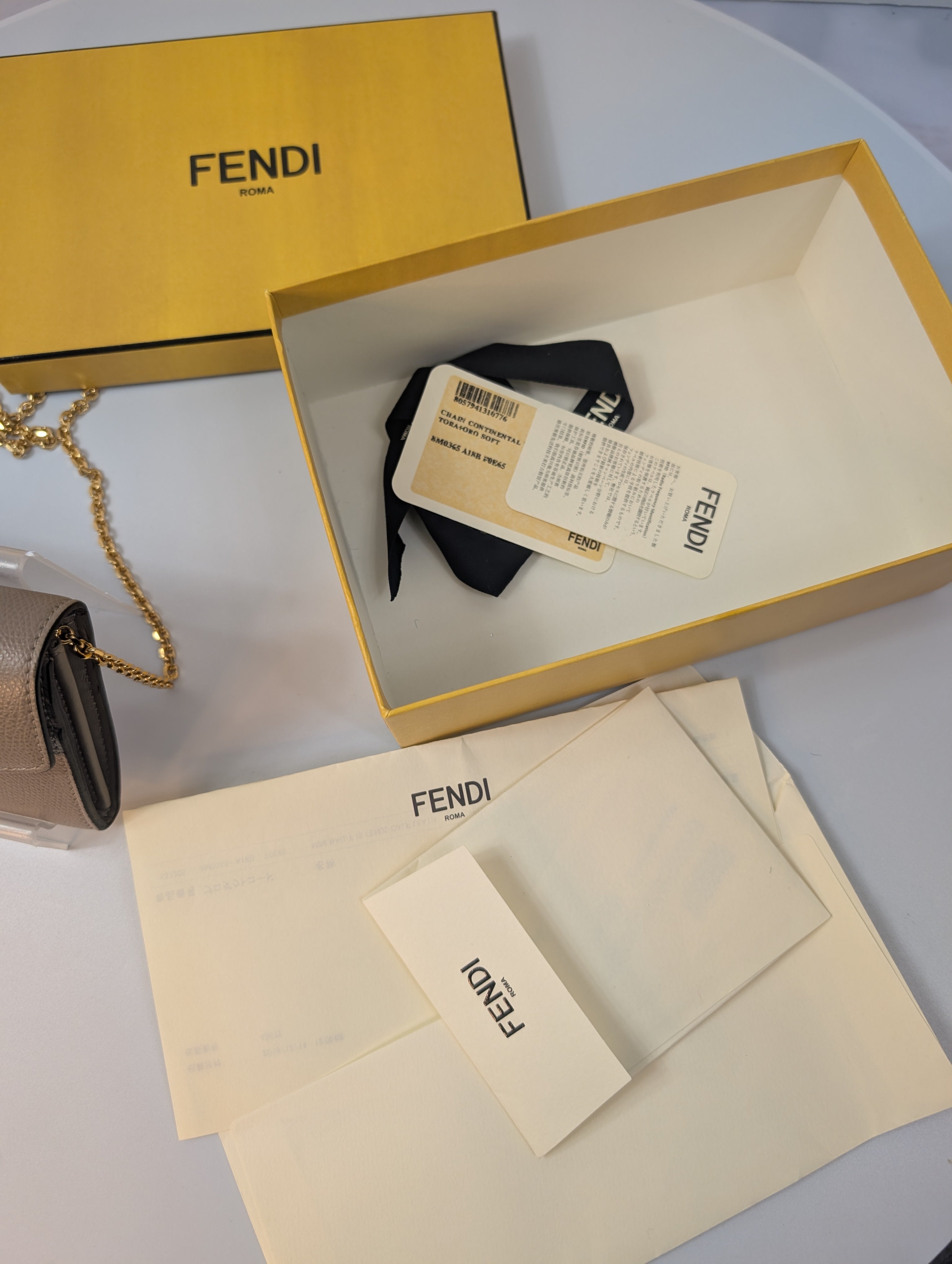 Fendi Light Taupe Continental Grained Leather Wallet on Chain (WOC)