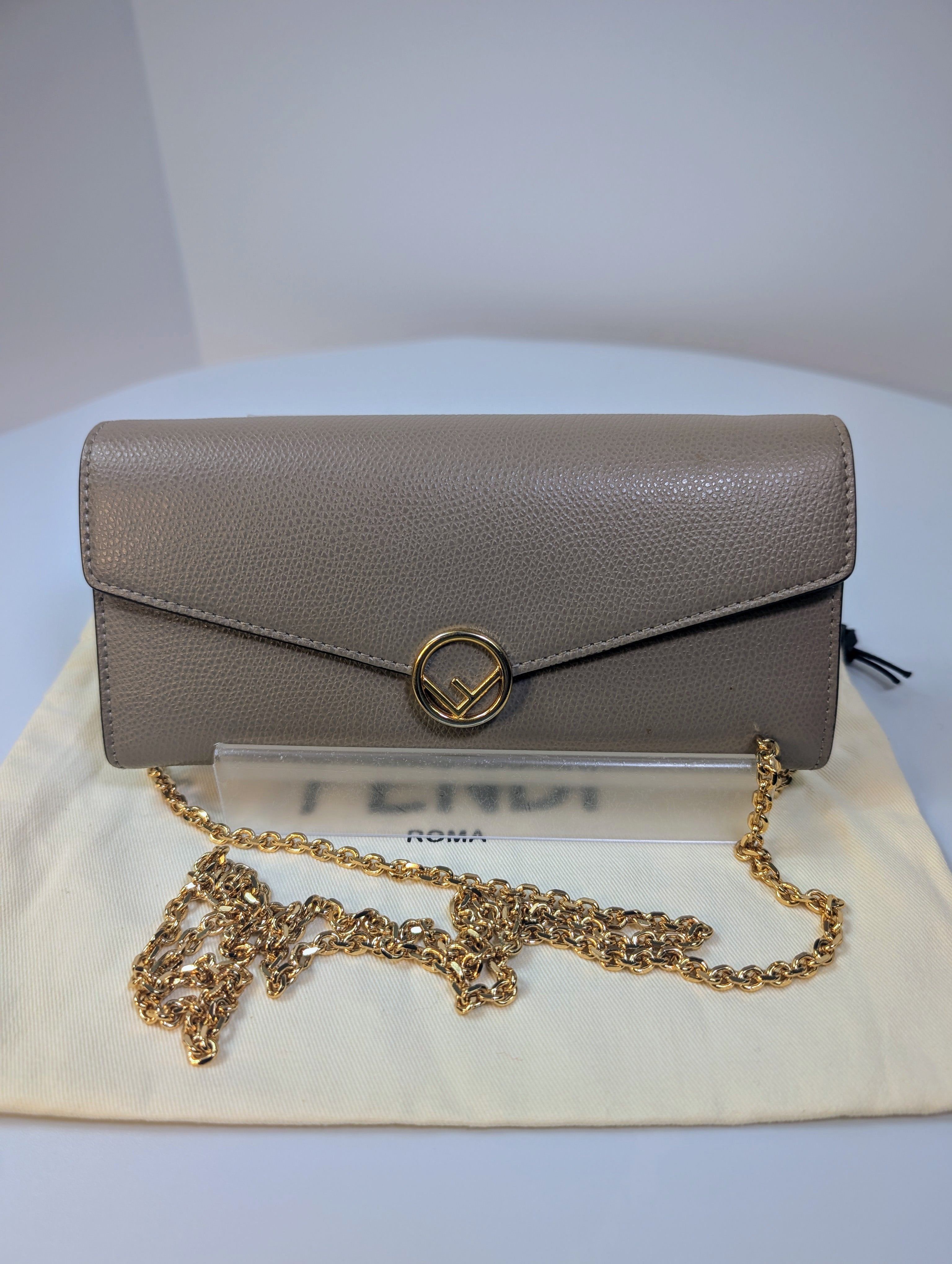 Fendi Light Taupe Continental Grained Leather Wallet on Chain (WOC)