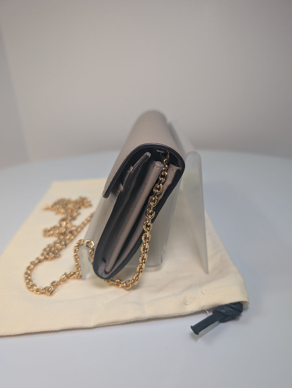 Fendi Light Taupe Continental Grained Leather Wallet on Chain (WOC)