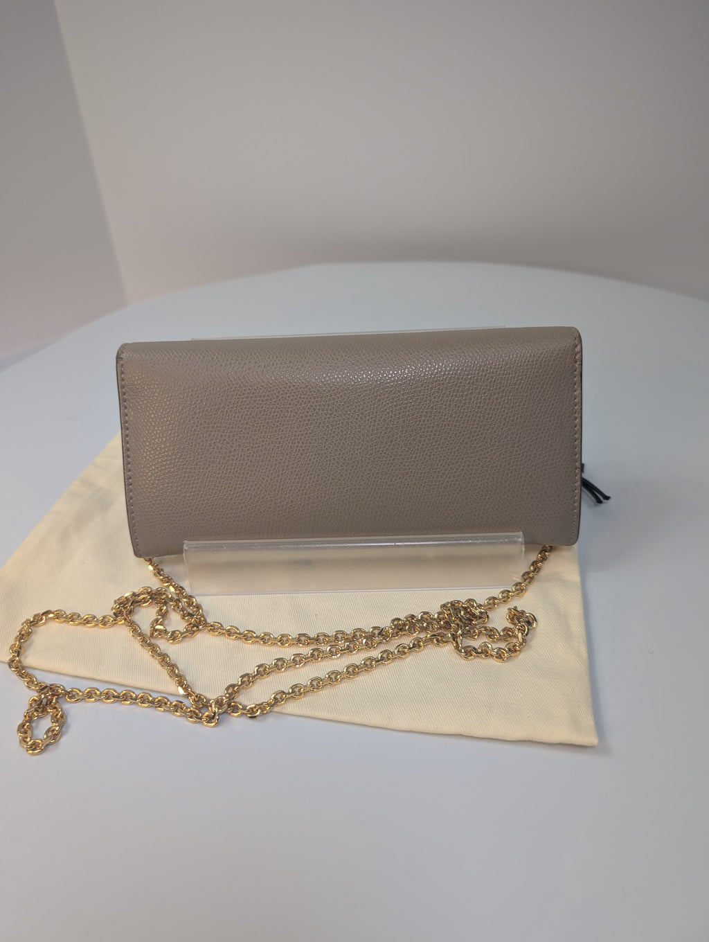 Fendi Light Taupe Continental Grained Leather Wallet on Chain (WOC)