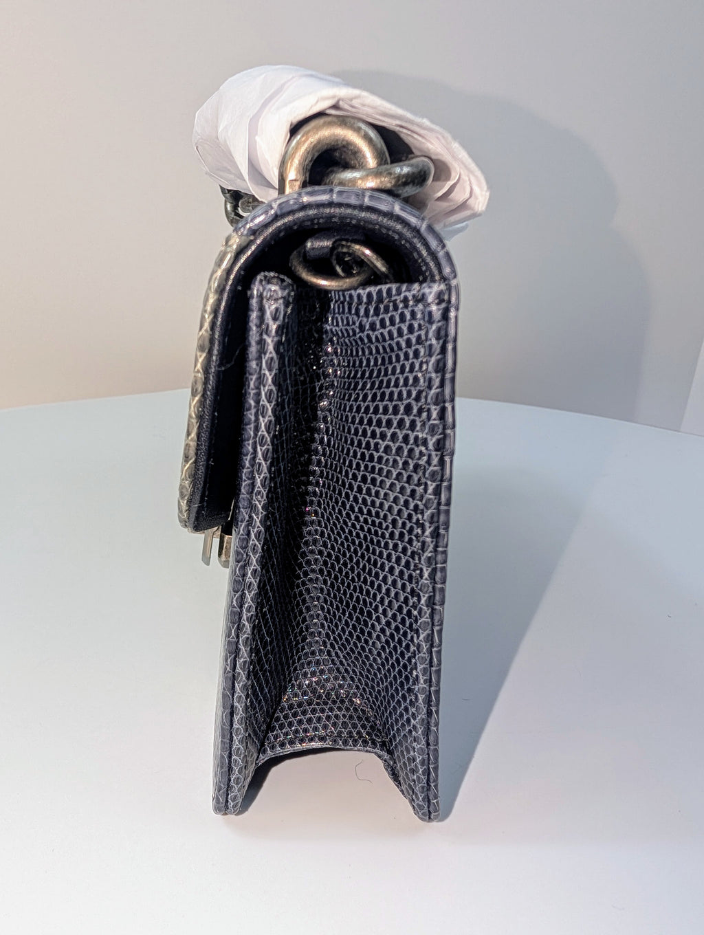 Chanel Blue and Grey Patchwork Lizard Skin Box Bag