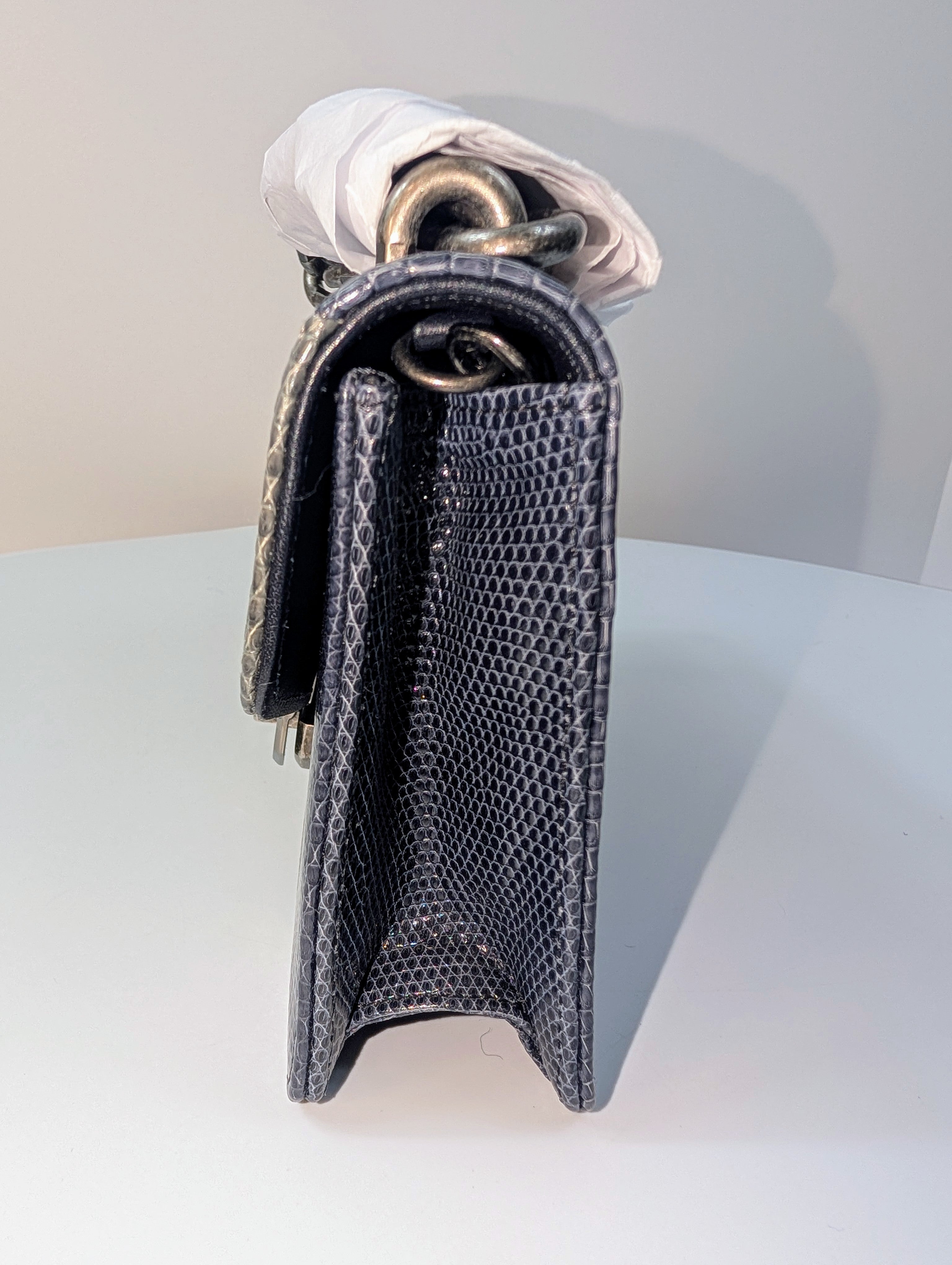 Chanel Blue and Grey Patchwork Lizard Skin Box Bag