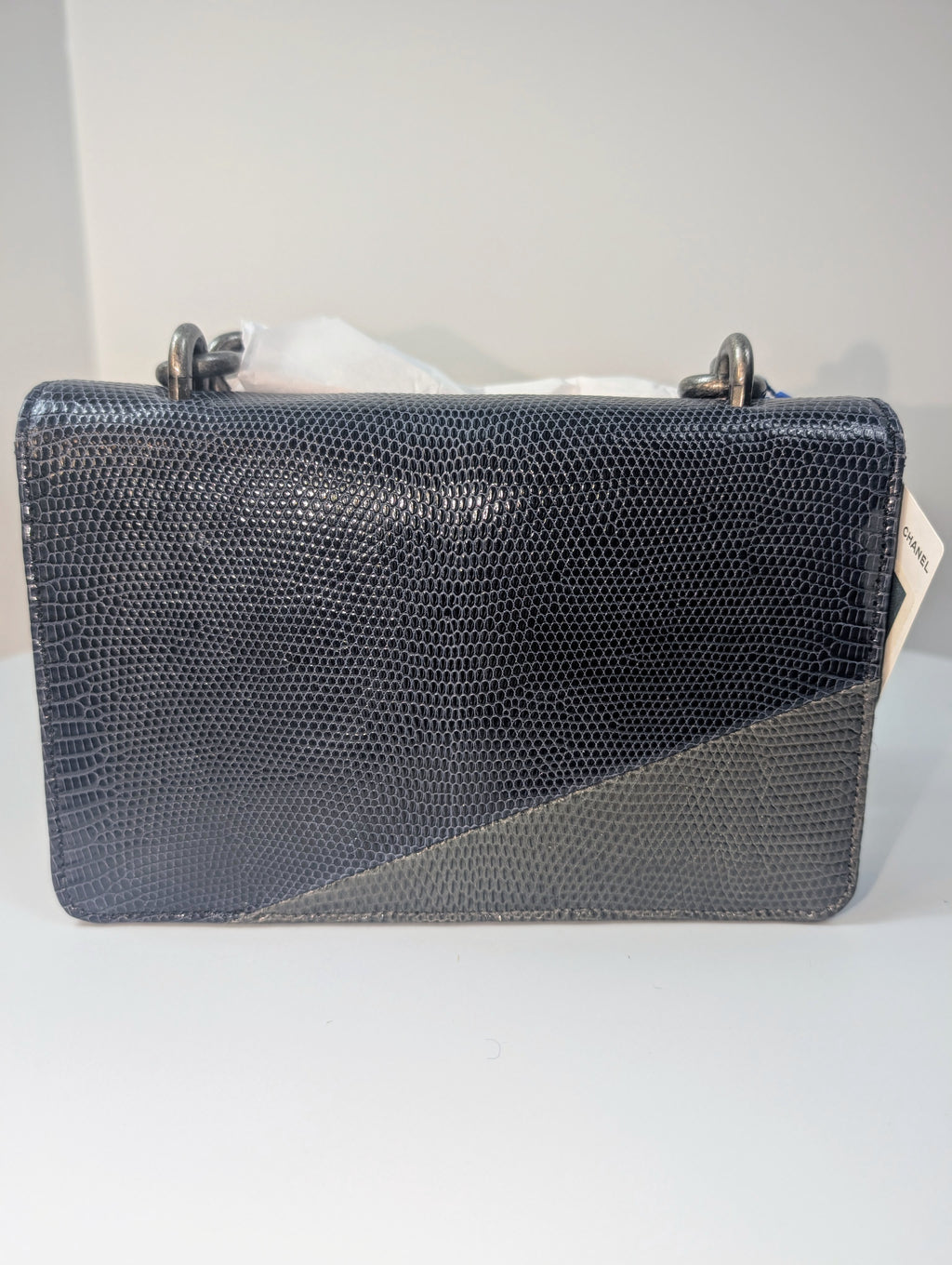 Chanel Blue and Grey Patchwork Lizard Skin Box Bag