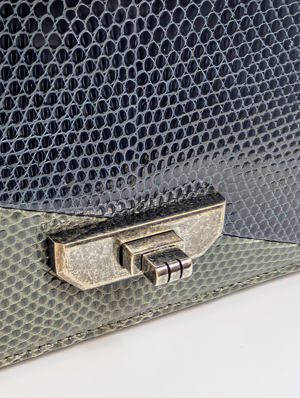 Chanel Blue and Grey Patchwork Lizard Skin Box Bag