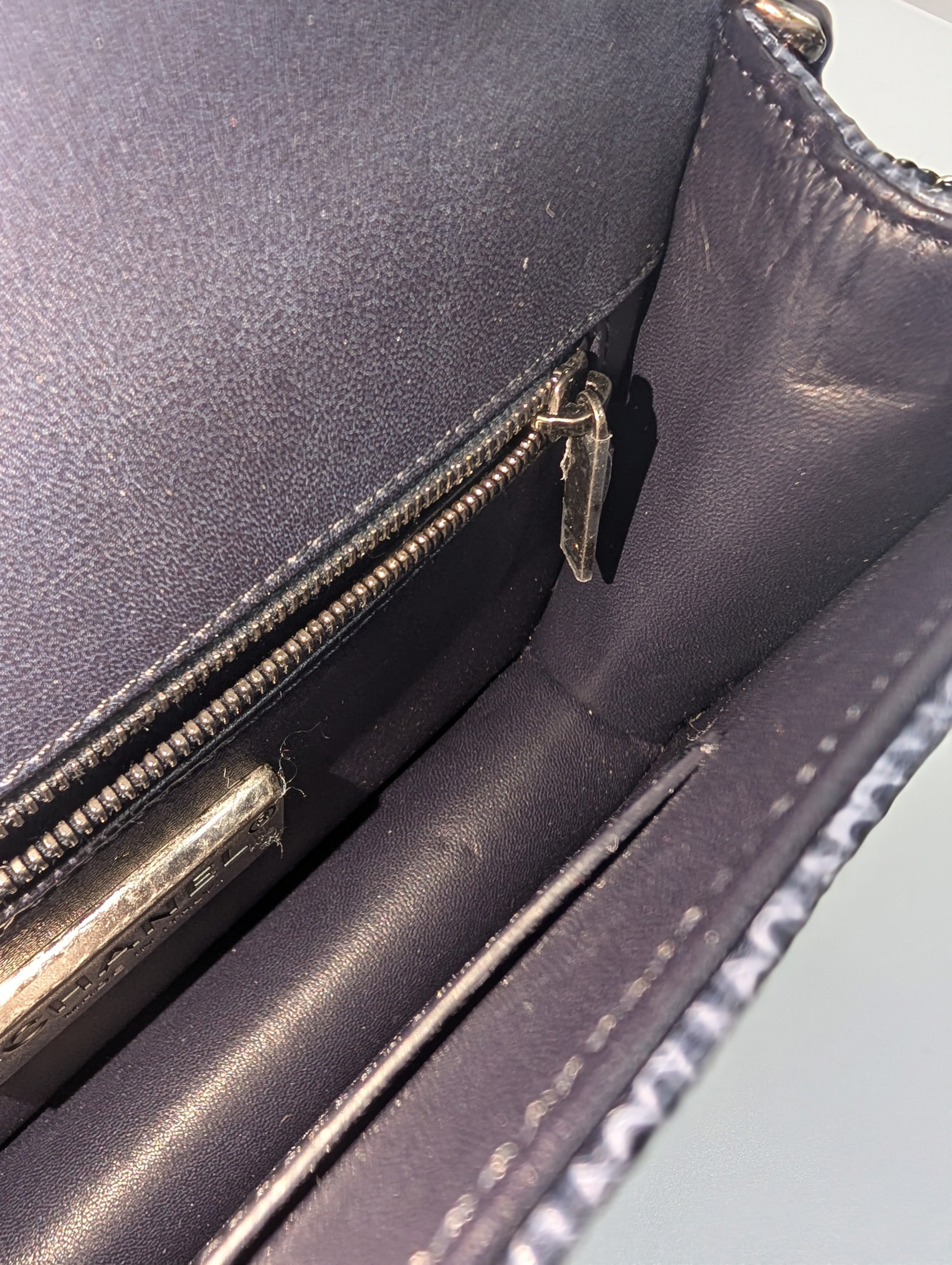 Chanel Blue and Grey Patchwork Lizard Skin Box Bag