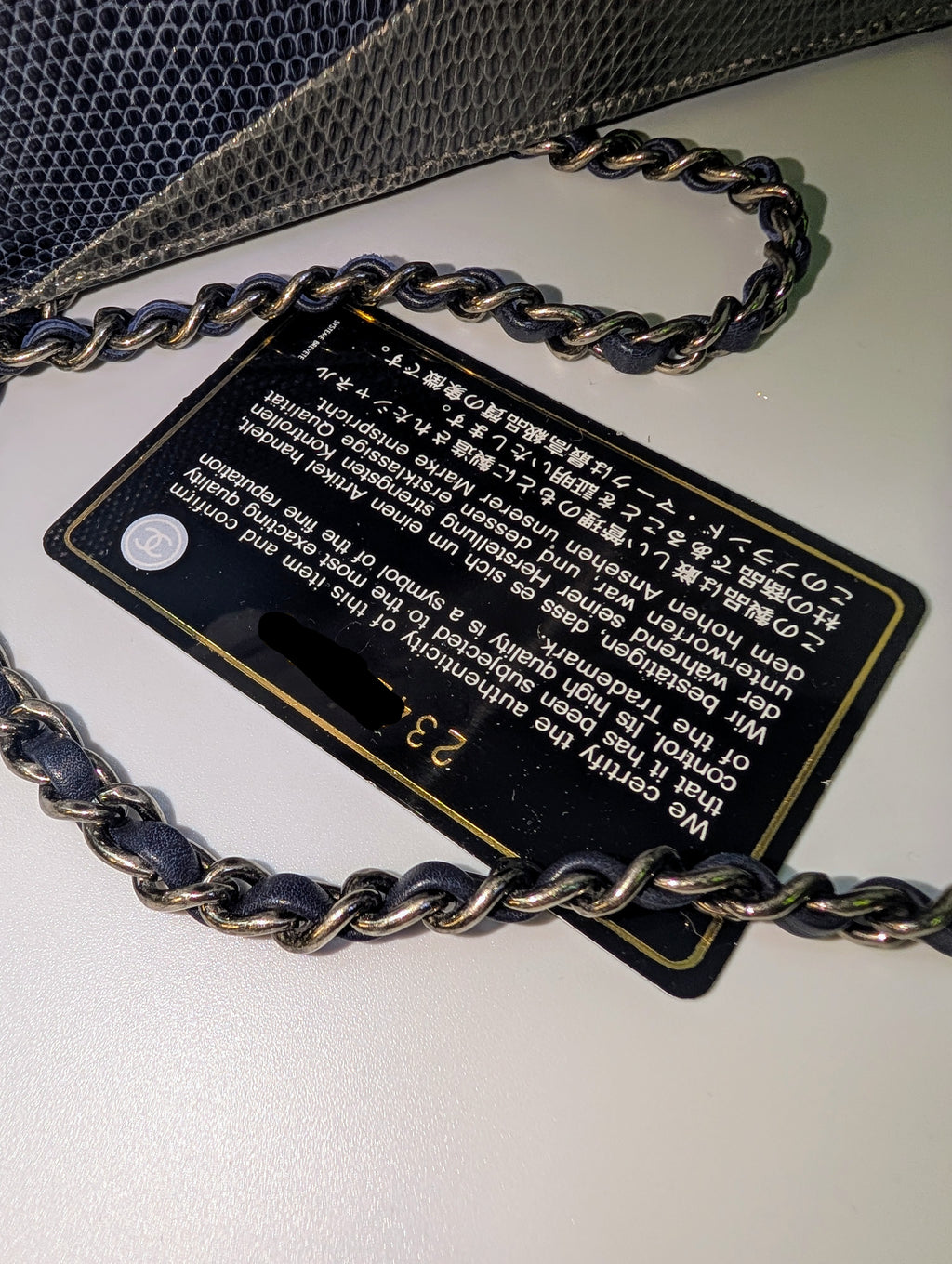 Chanel Blue and Grey Patchwork Lizard Skin Box Bag