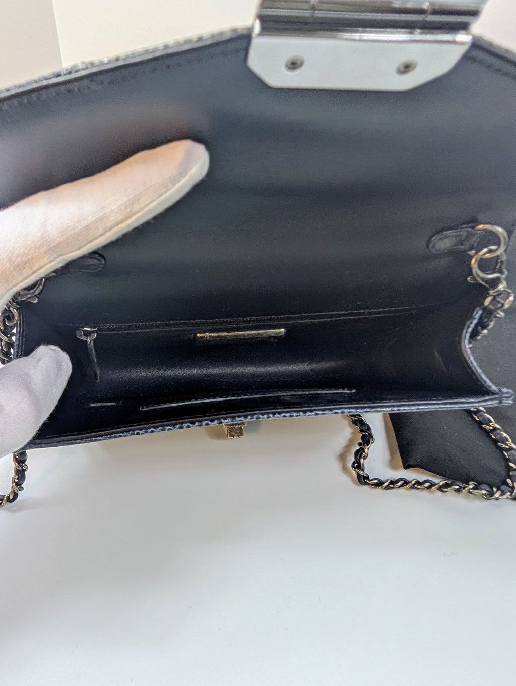 Chanel Blue and Grey Patchwork Lizard Skin Box Bag