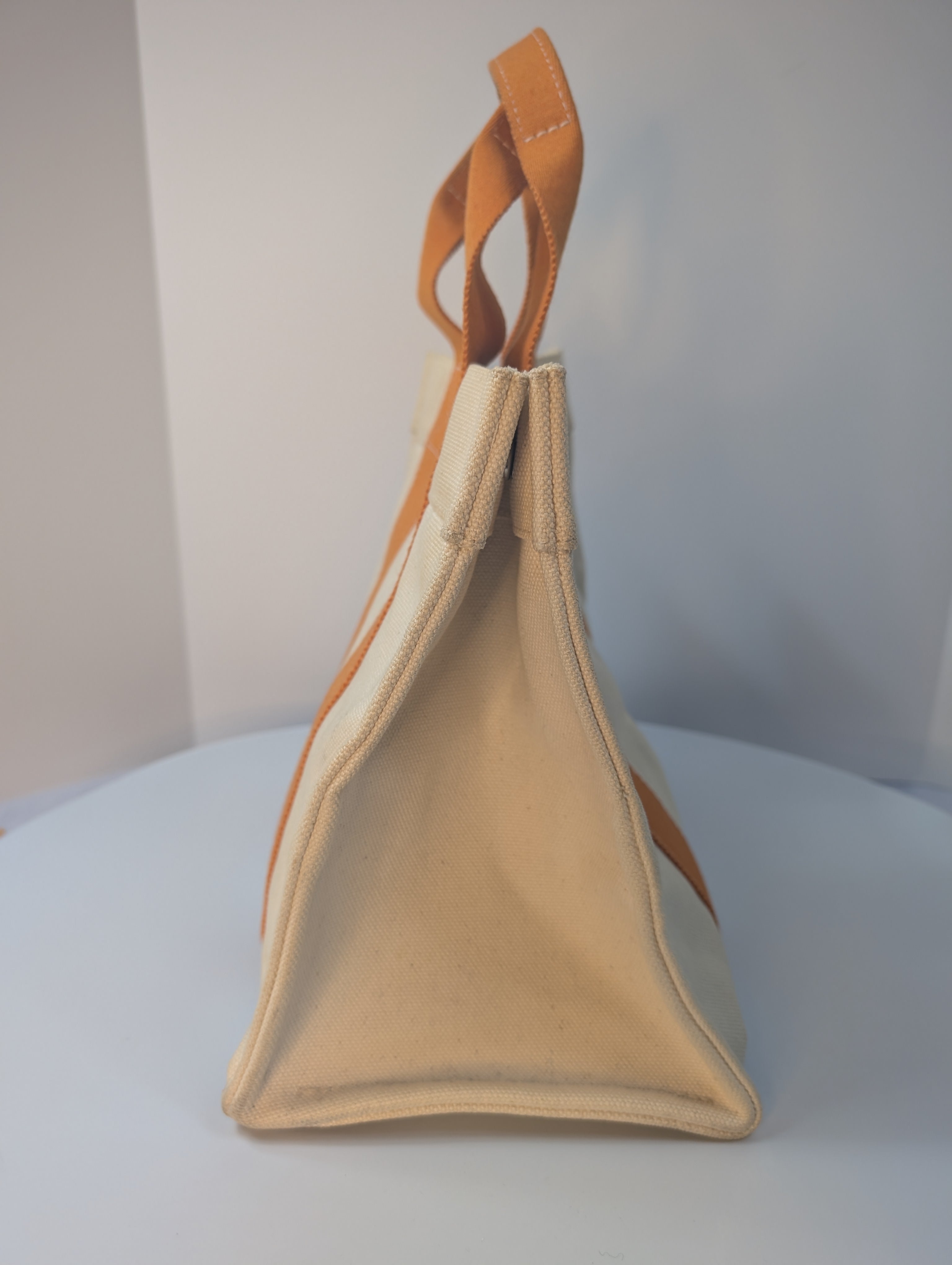 Hermes Beige Canvas with Orange Fabric Straps Garden Party Tote Bag