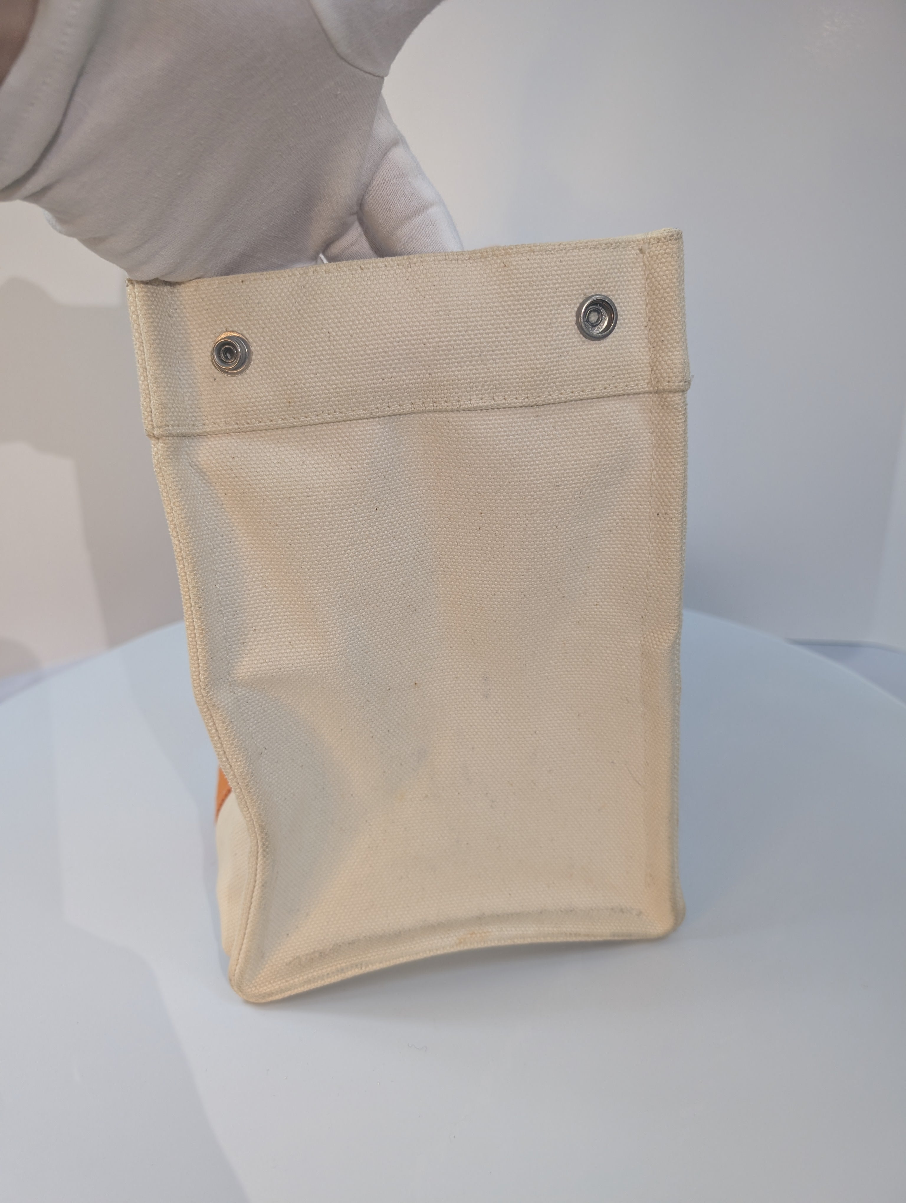Hermes Beige Canvas with Orange Fabric Straps Garden Party Tote Bag