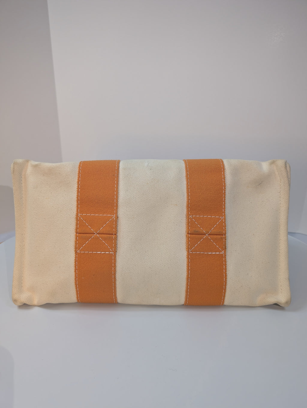 Hermes Beige Canvas with Orange Fabric Straps Garden Party Tote Bag