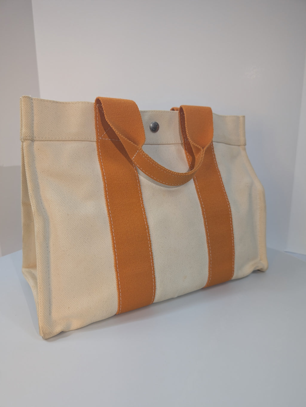 Hermes Beige Canvas with Orange Fabric Straps Garden Party Tote Bag