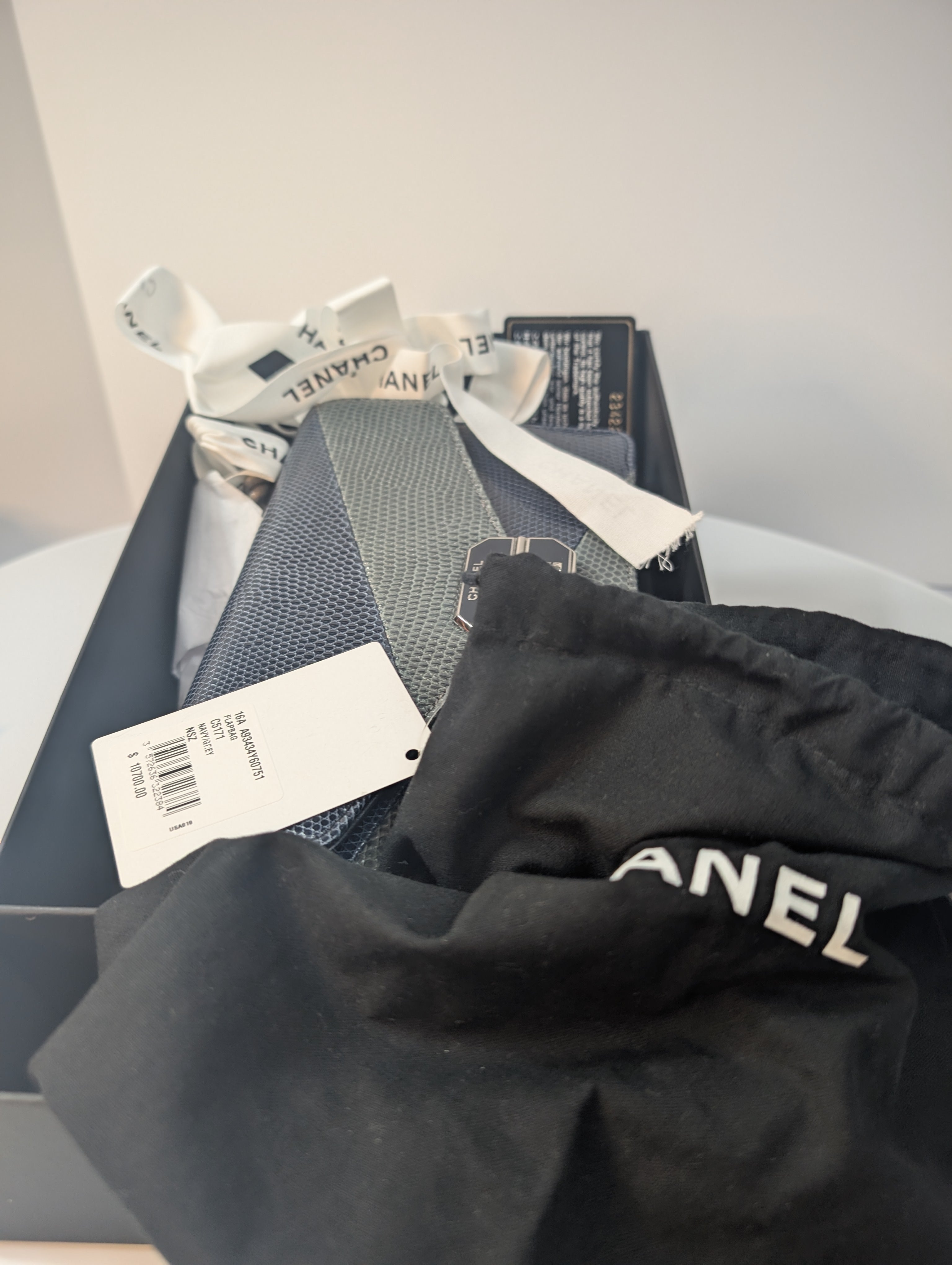 Chanel Blue and Grey Patchwork Lizard Skin Box Bag