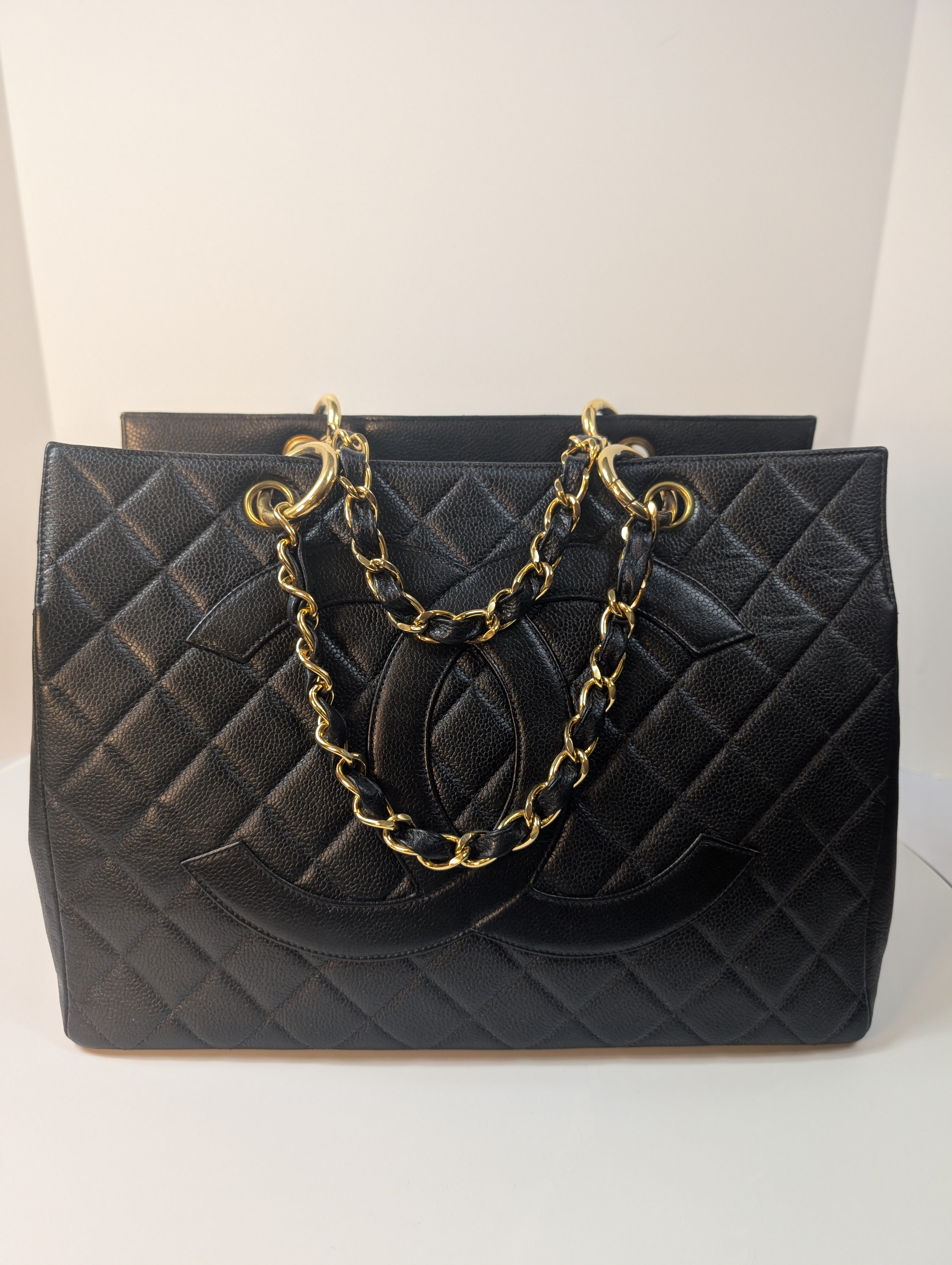 Chanel Vintage Black Quilted Caviar Grand Shopping Tote (GST), 24K gold plated