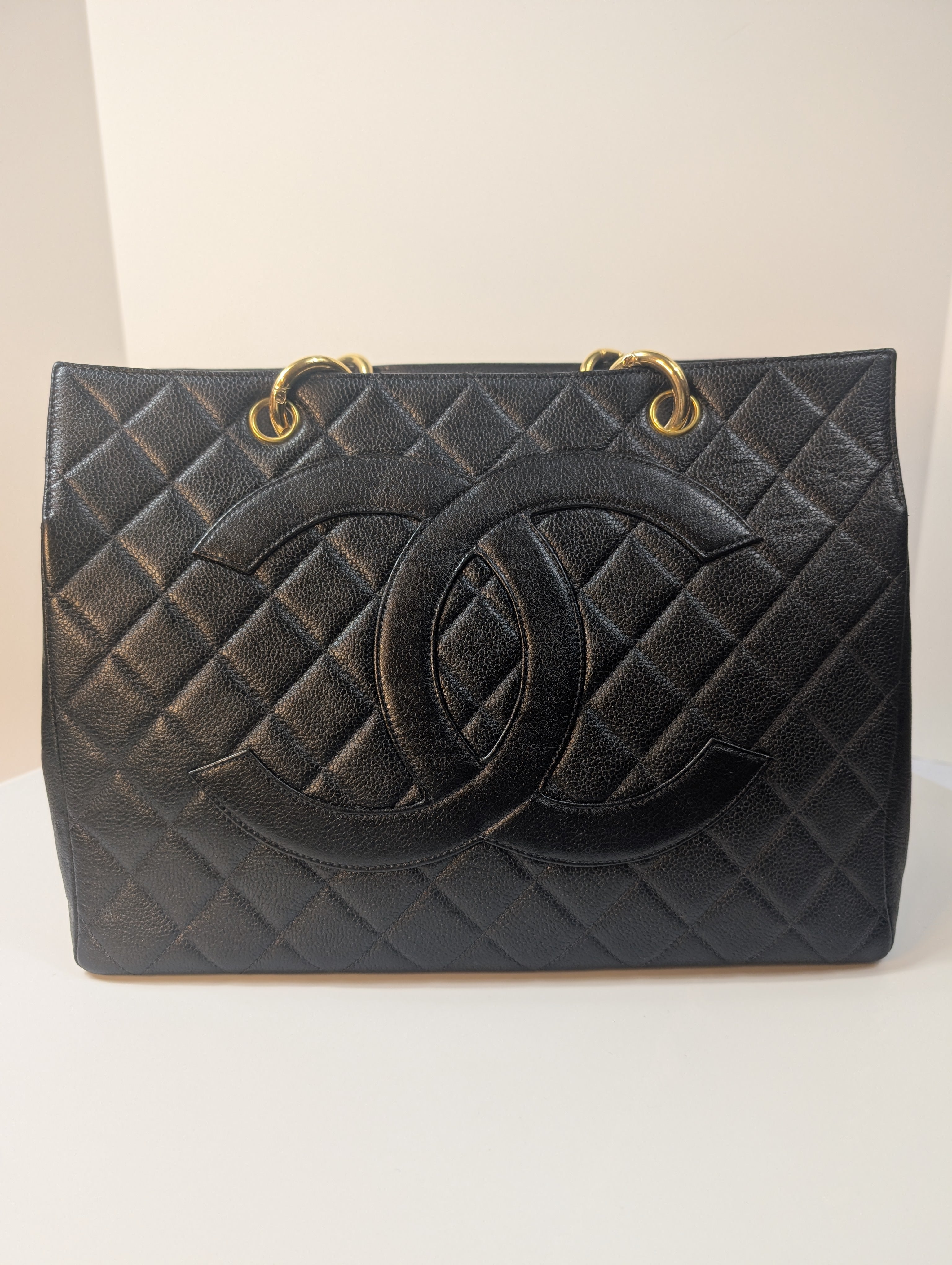 Chanel Vintage Black Quilted Caviar Grand Shopping Tote (GST), 24K gold plated
