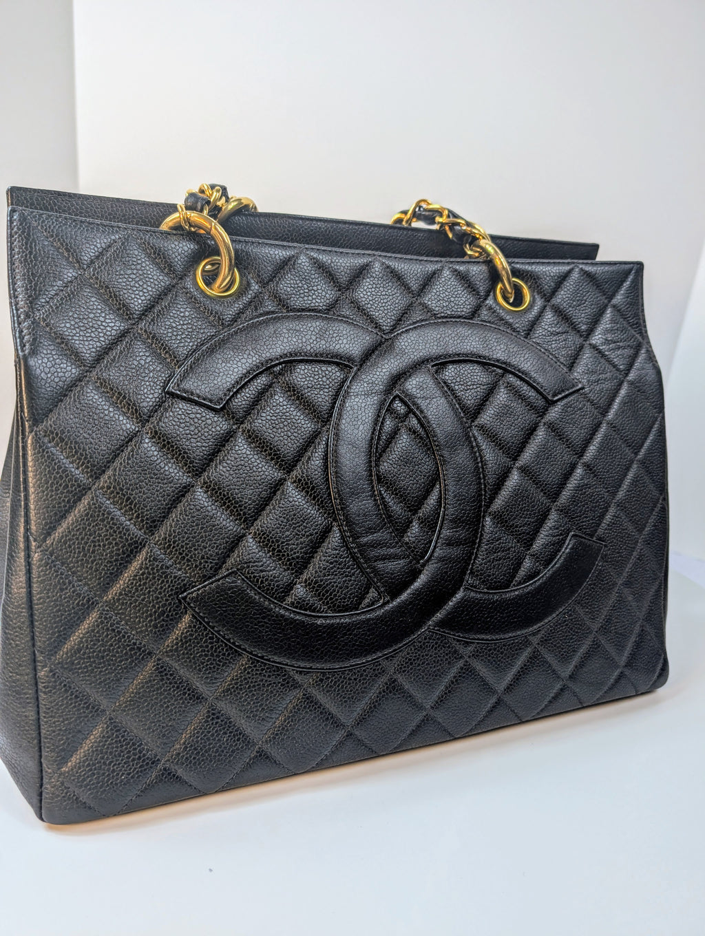 Chanel Vintage Black Quilted Caviar Grand Shopping Tote (GST), 24K gold plated