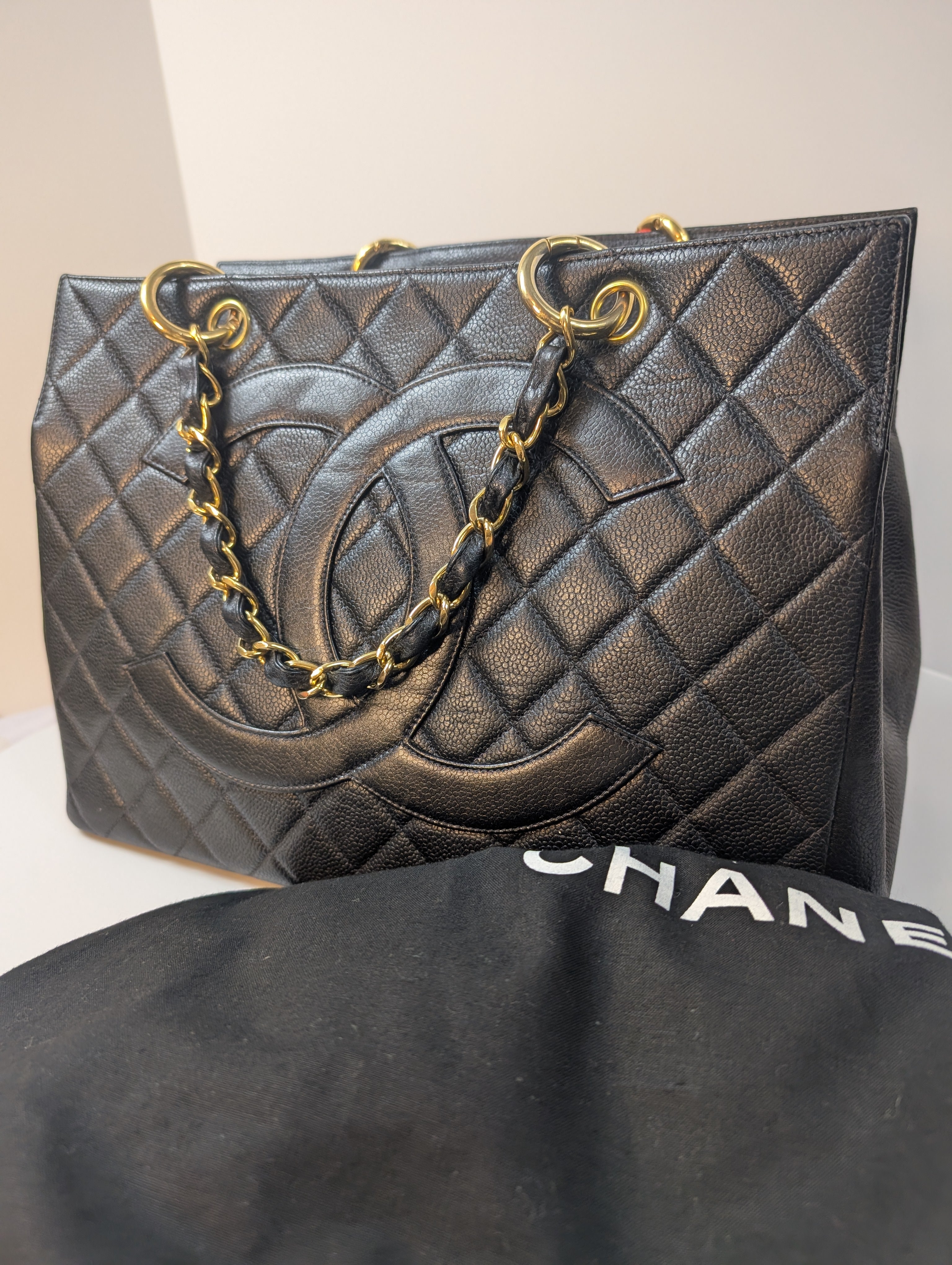 Chanel Vintage Black Quilted Caviar Grand Shopping Tote (GST), 24K gold plated