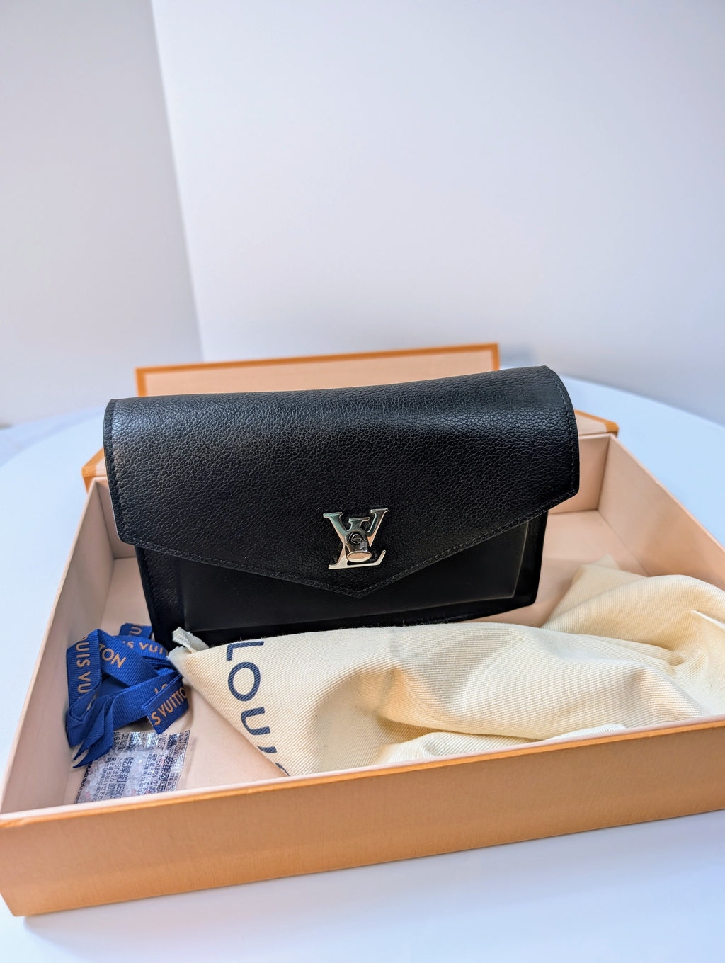 Louis Vuitton Black Grained Leather Twist Wallet on Chain (WOC)